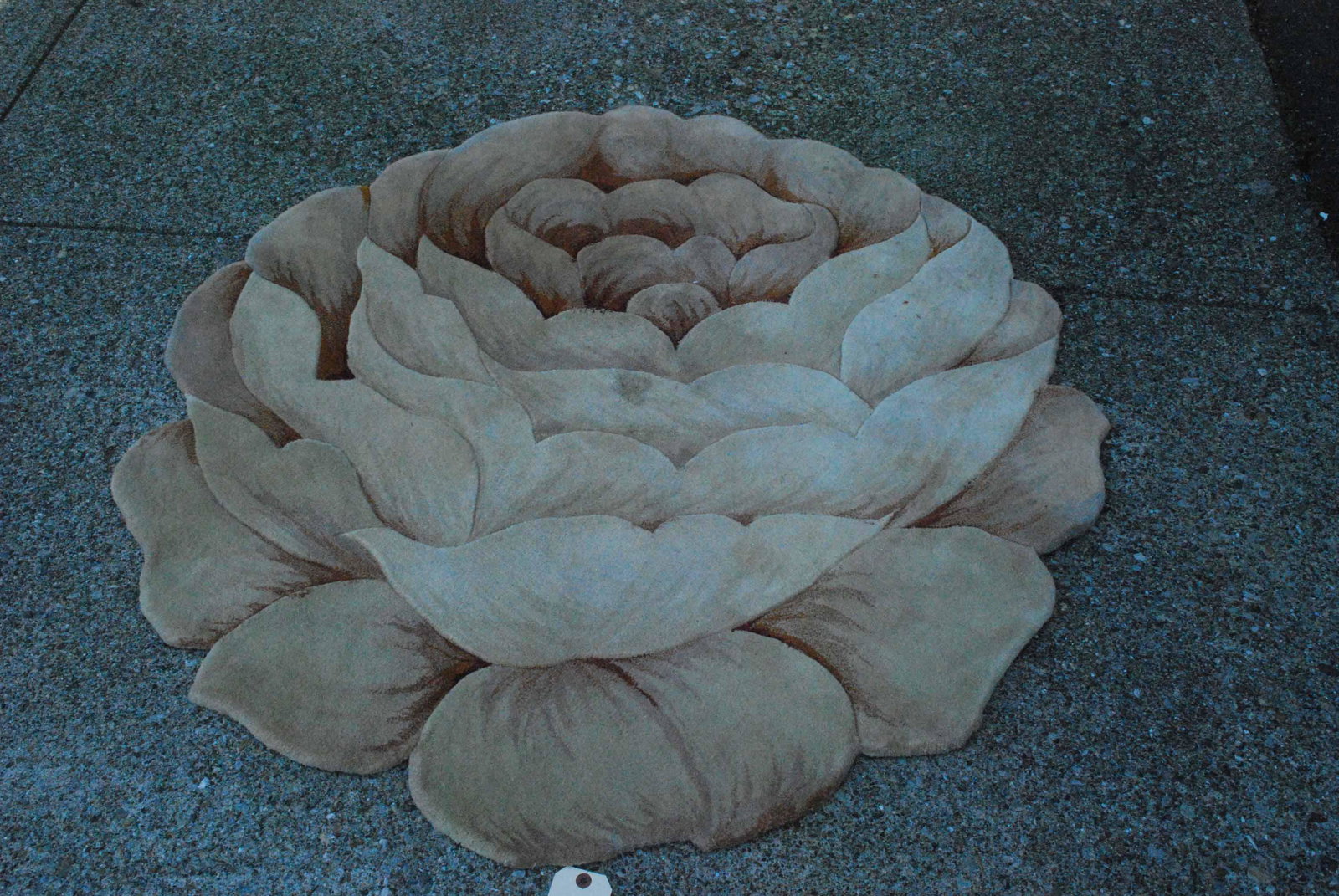 Floral Decorated Throw Rug: Floral Decorated Throw Rug in the shape of the flower. Used condition, wear, worn, dirty. 4'4" x 4'3"