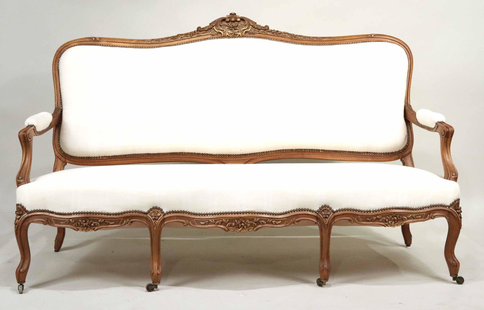 Louis XV Style Parcel-Gilt Walnut Canape: French, 20th C. 40-1/2"h x 5'8"w x 26"d