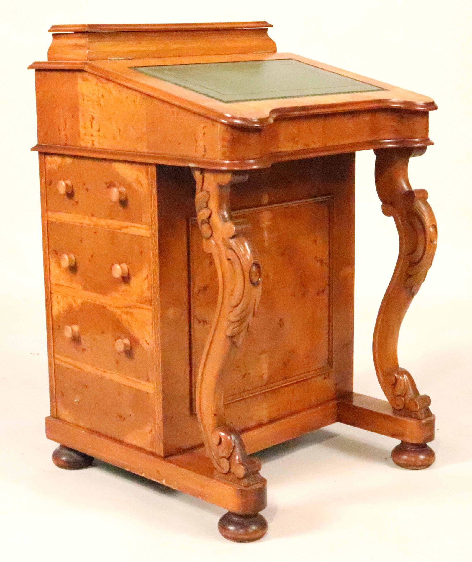 Victorian Leather-Inset Burl Walnut Davenport: English, 19th/20th C. 33"h x 21"w x 21"d
