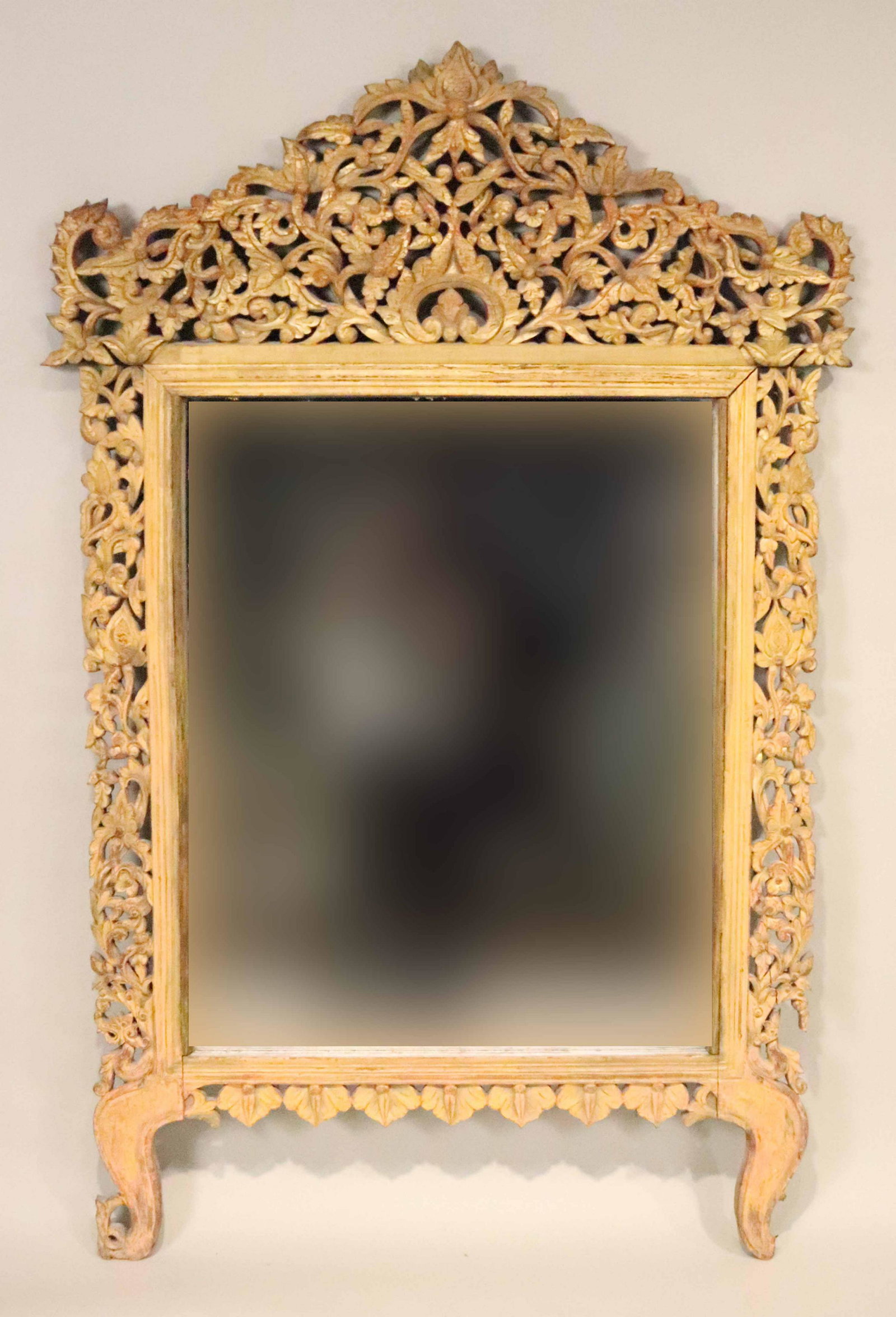 Anglo-Indian Carved and Gilt Mirror: Possibly Indonesian, 20th C. 5'9"h x 46"w