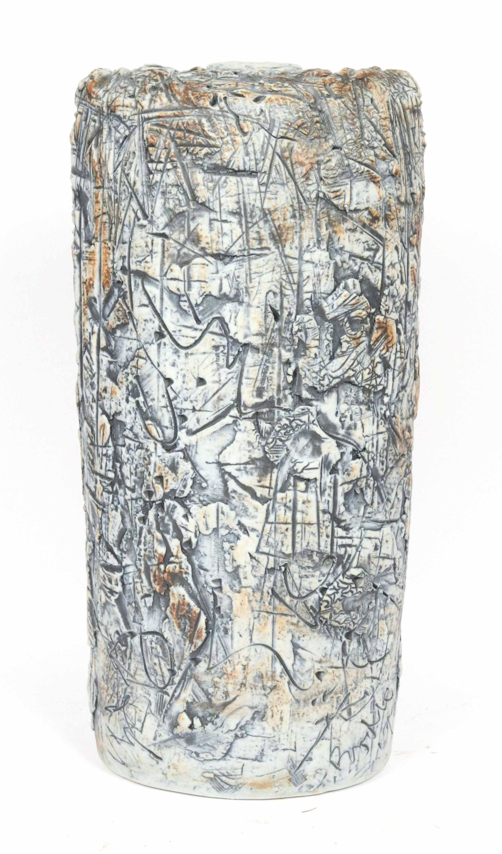 Polychrome Glazed Ceramic Sculpture, Regis Brodie: (American, 20th C.) signed Brodie, dated '97. Regis Brodie was an art processor at Skidmore College, Saratoga Springs, NY. 19-1/4"h x 9"w x 5"d
