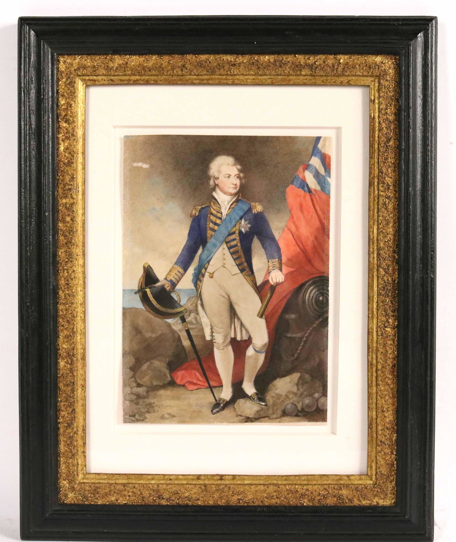 Watercolor on Paper, Portrait of William IV: Sir Martin Archer Shee (Irish, 1769-1850) inscribed on verso "King William IV, Sir Martin Archer Shee", possibly study for large portrait at National Portrait Gallery in London. Sight size: 8-3/4"h x 