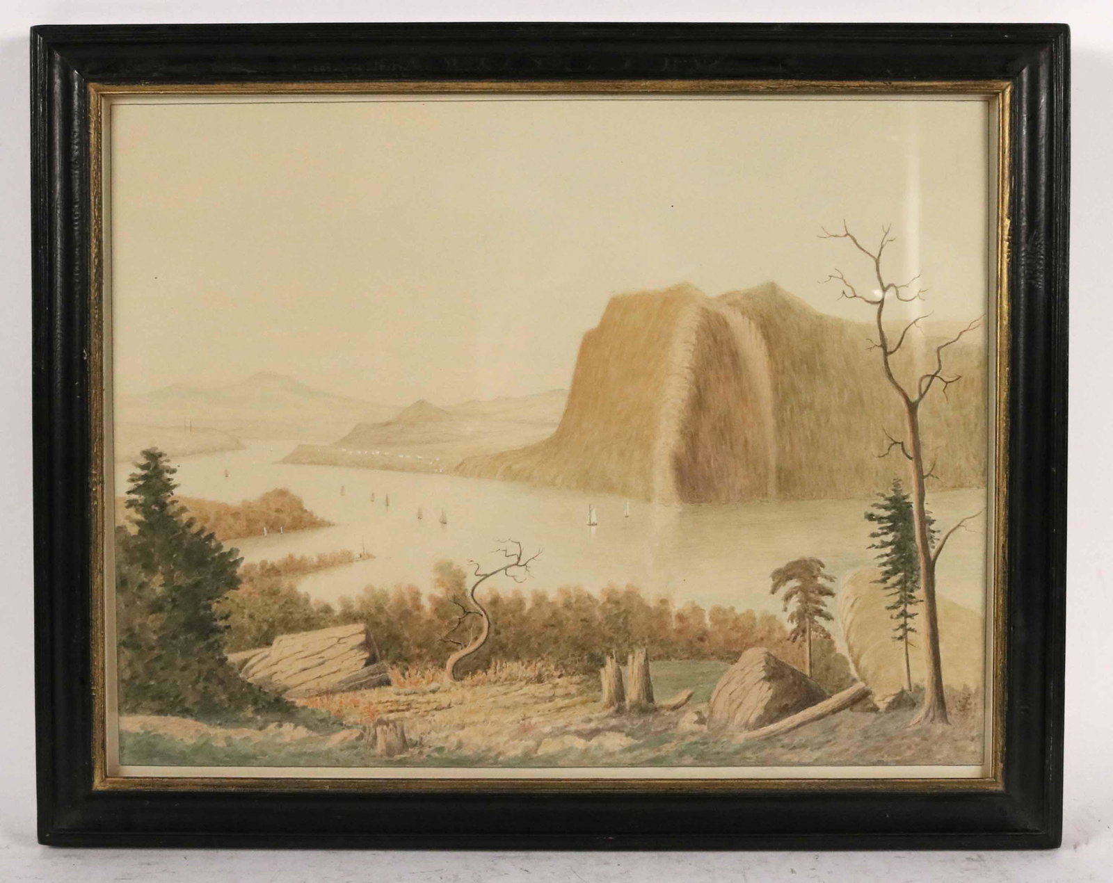 Watercolor on Paper, Hudson River Landscape: American School, 19th C. Sight size: 12-1/4"h x 16"w Overall: 14-3/4"h x 18-1/2"w Provenance. Property from a Private East Coast Collection
