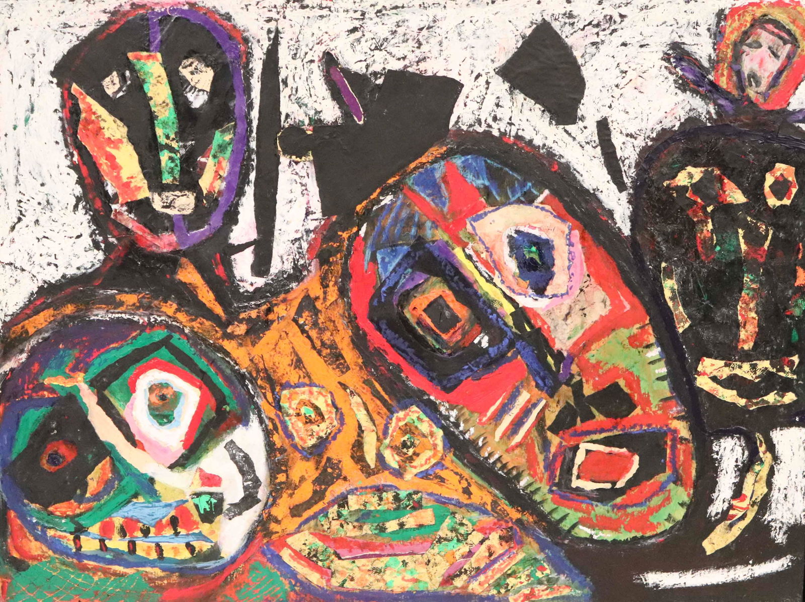 Oil on Board, Abstract Faces, "The Black Knight": Signed "Thomas Johnson(?)" dated and titled verso. Sight size: 30-1/4"h x 40"w Overall: 31"h x 41"w