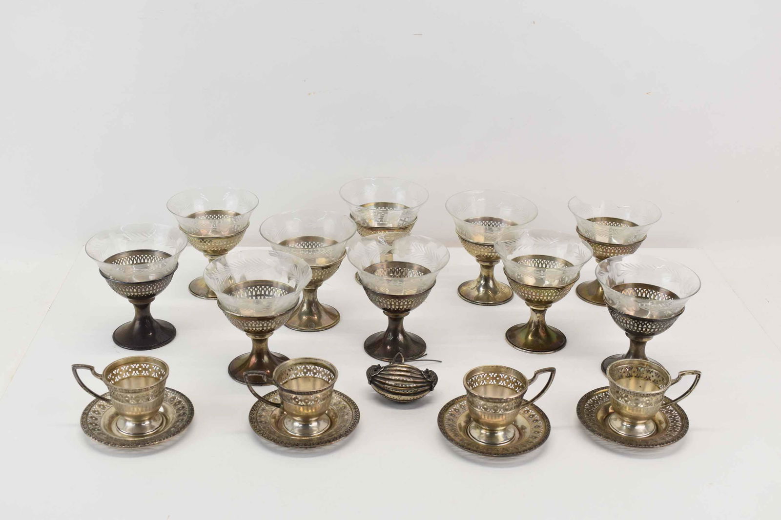 Ten Sterling Silver and Glass Dessert Footed Cups (1 of 9)