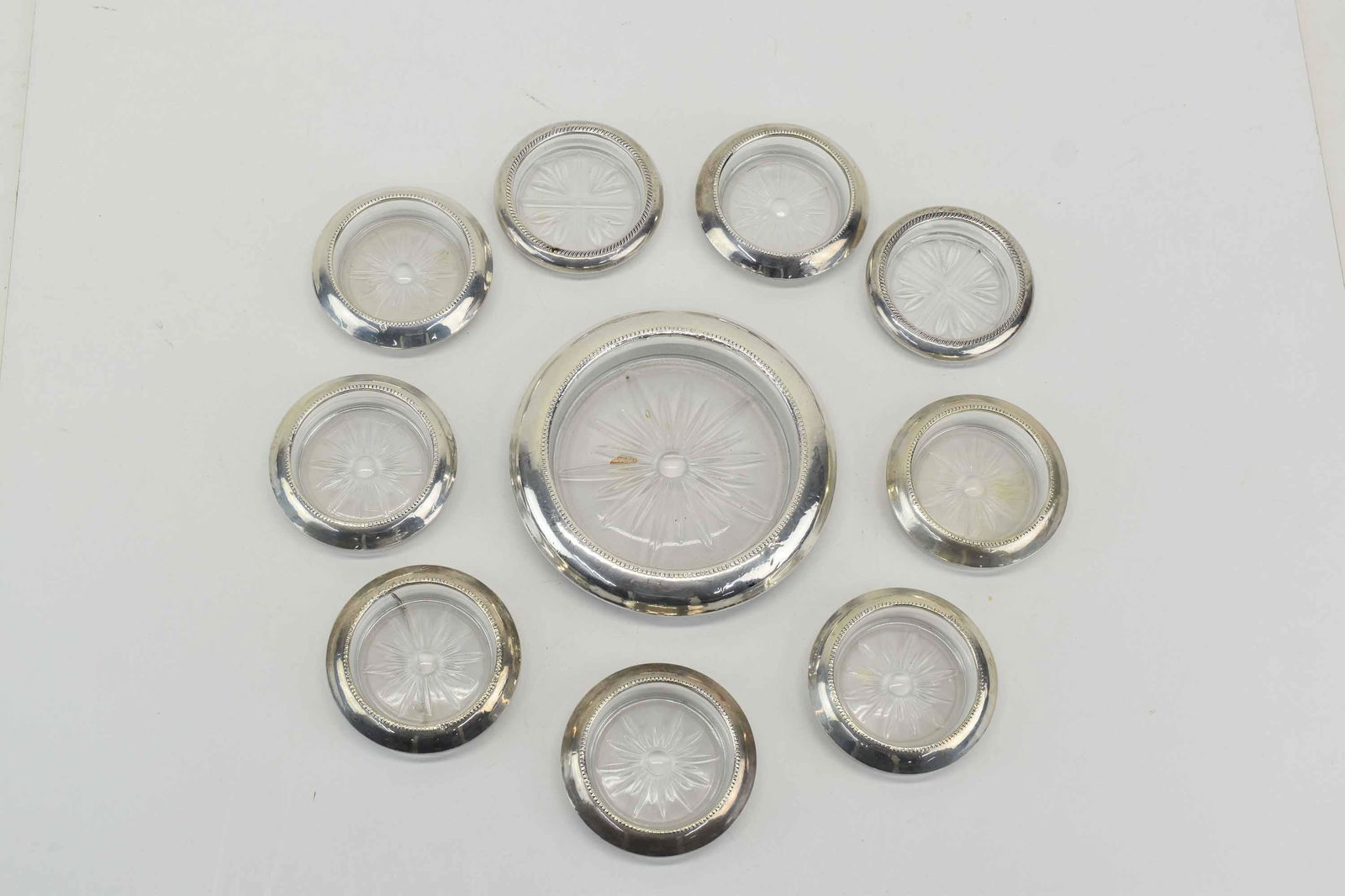 Whiting Sterling & Crystal Rimmed Coaster Set (1 of 9)