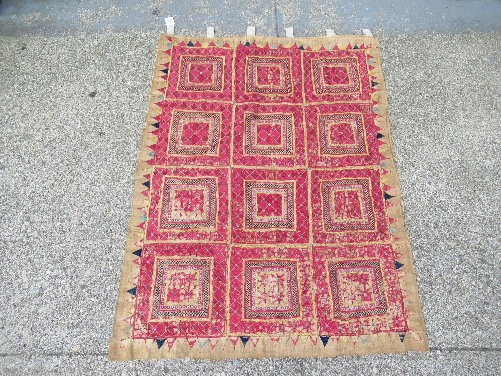 Antiqued Asian Embroidery Wall Hanging (1 of 10)