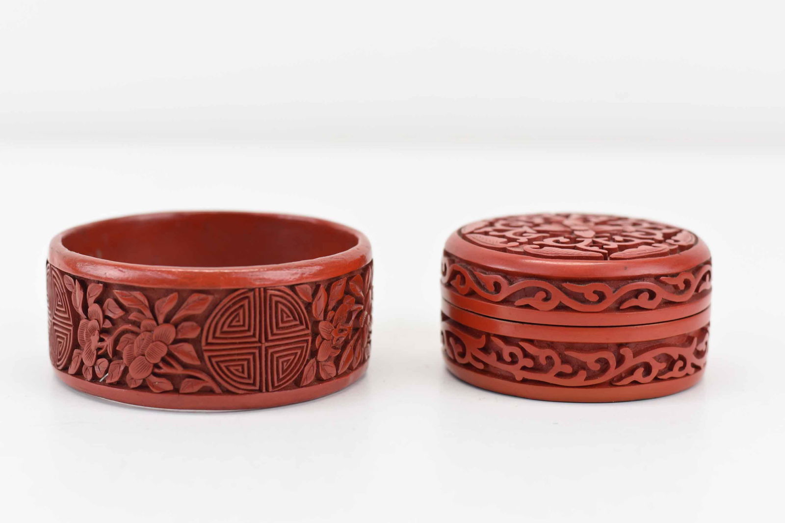 Chinese Red Cinnabar Carved Bangle Bracelet (1 of 5)