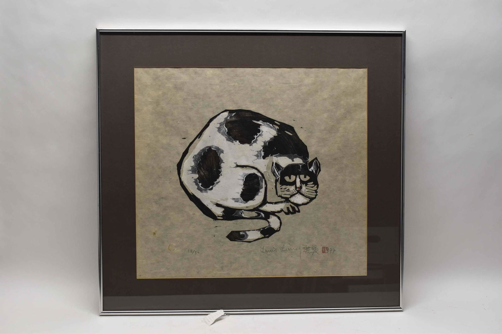 Wood Block Print of Black and White Cat (1 of 5)