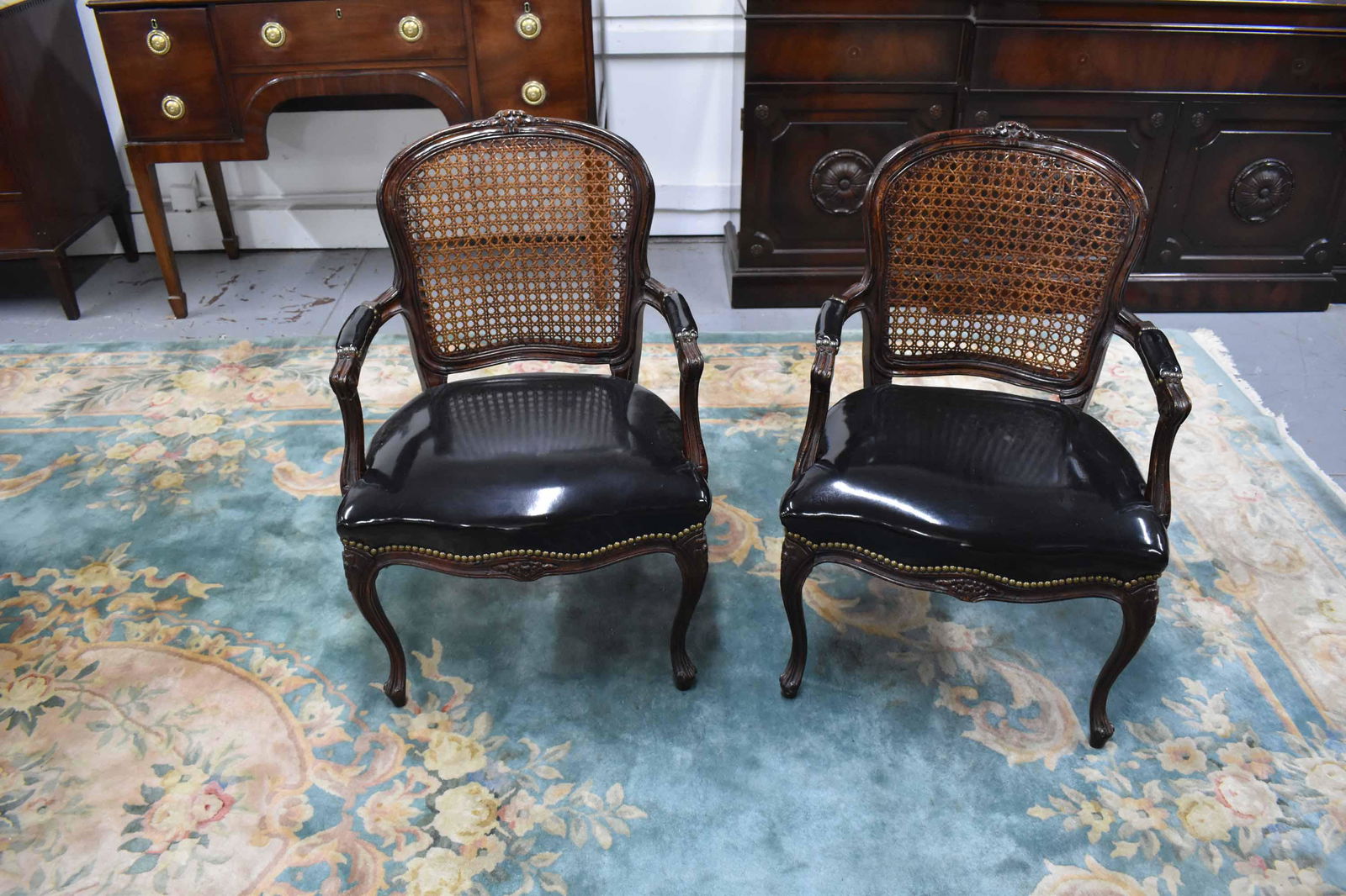 Pair of Louis XV Style Cane Back Arm Chairs (1 of 10)