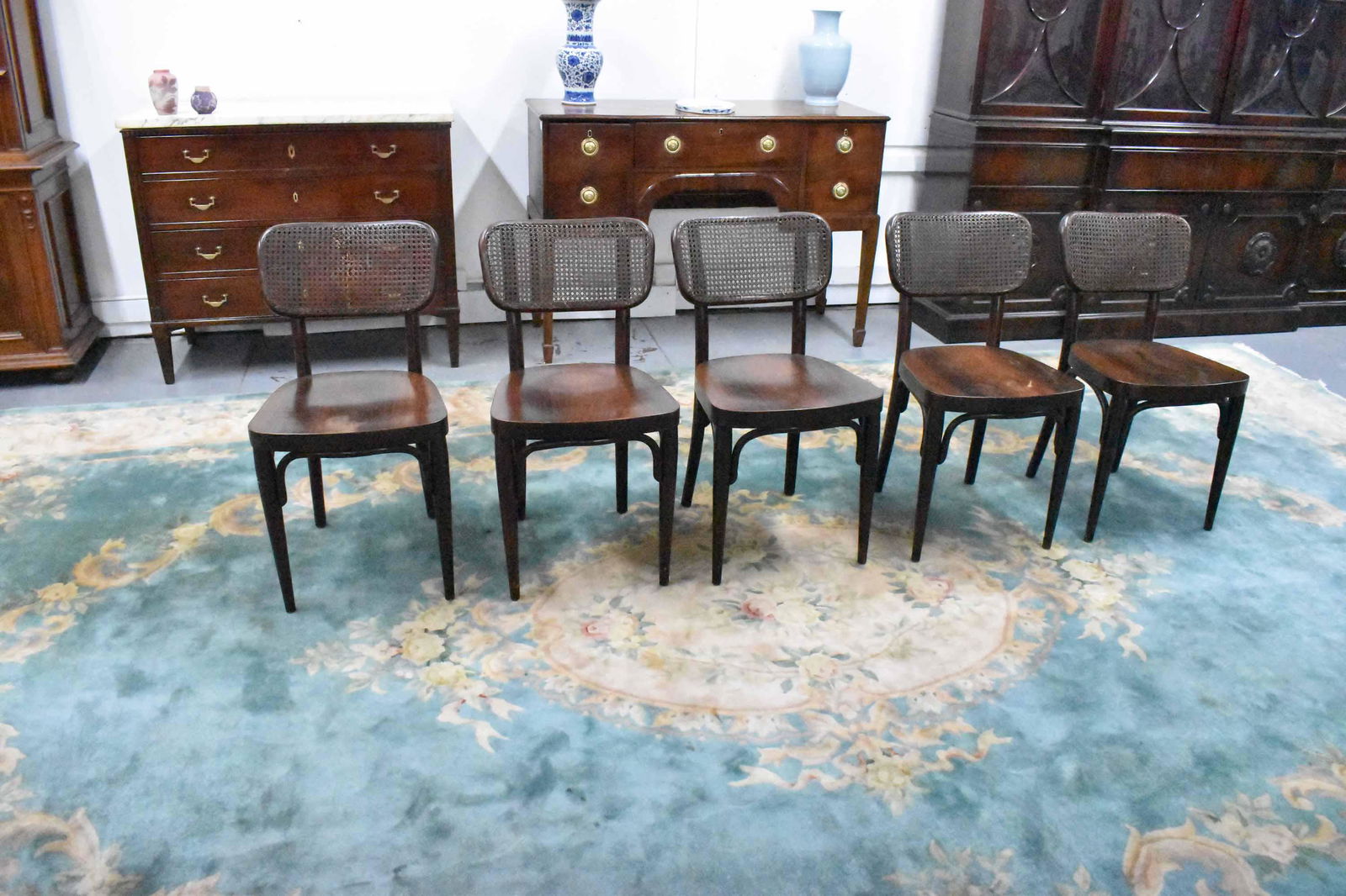 Rare Set of Six Thonet Cane Back Dining Chairs (1 of 14)