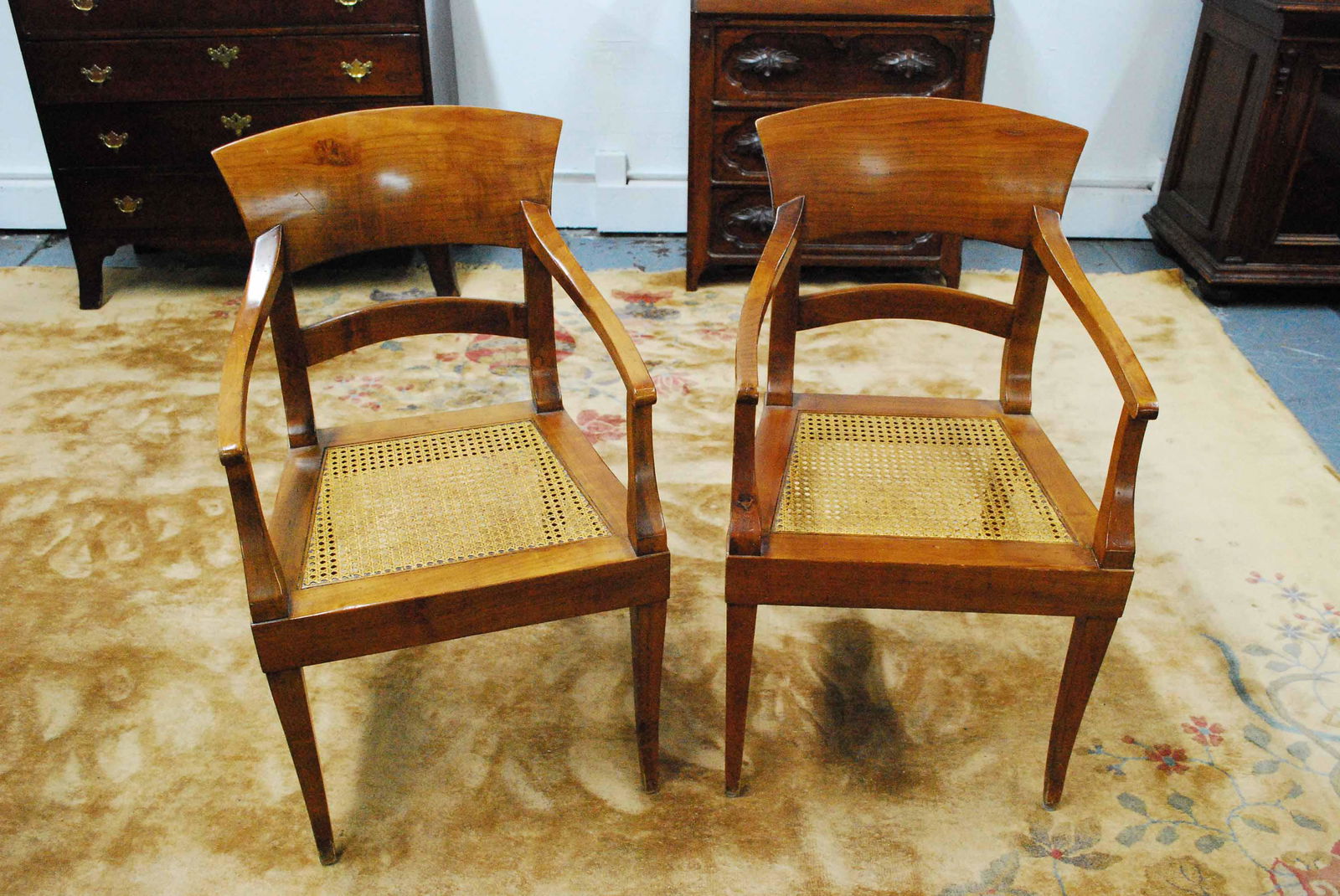 Pair of Italian Fruitwood Open Arm Chairs (1 of 6)