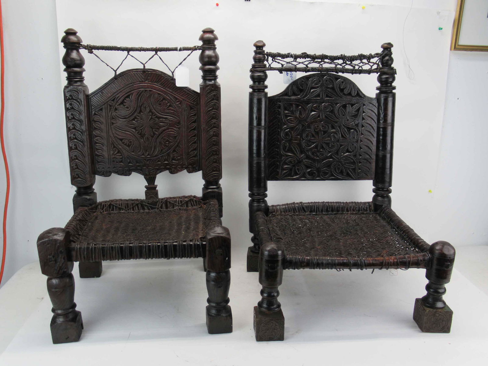 Two Antique Carved Wood Tribal Chairs (1 of 10)