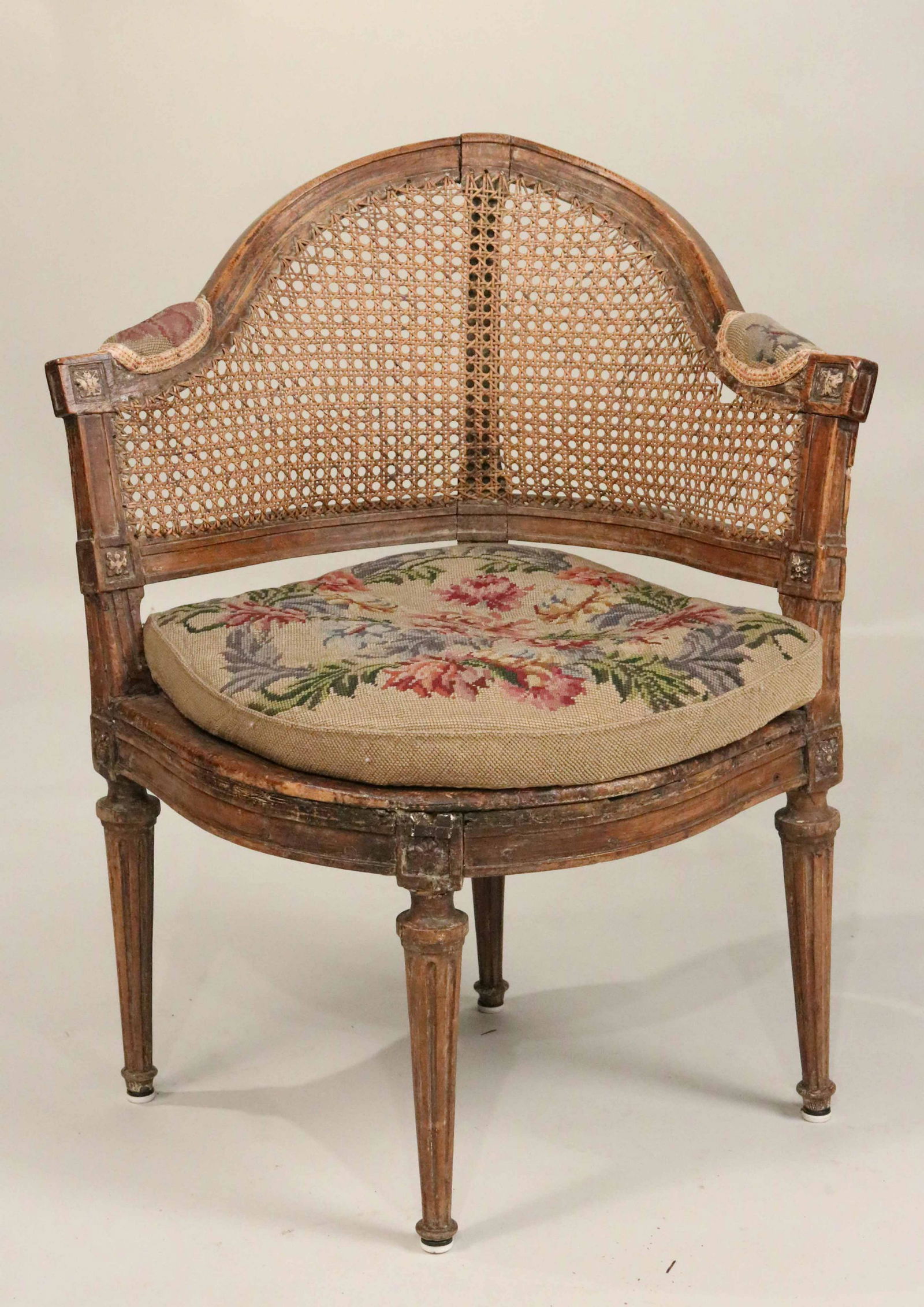 Louis XVI Walnut Caned Corner Desk Chair (1 of 7)