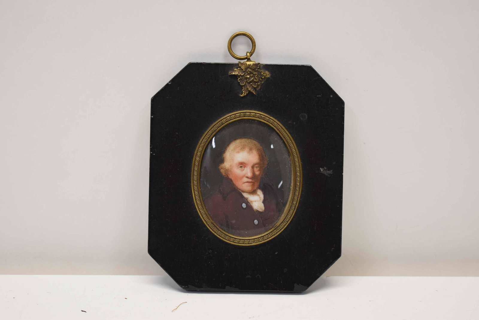 Antique Miniature Portrait of Gentleman: Antique Miniature Portrait of Distinguished Gentleman on bone. Used condition, wear, worn, missing back. 4 3/4" x 4"