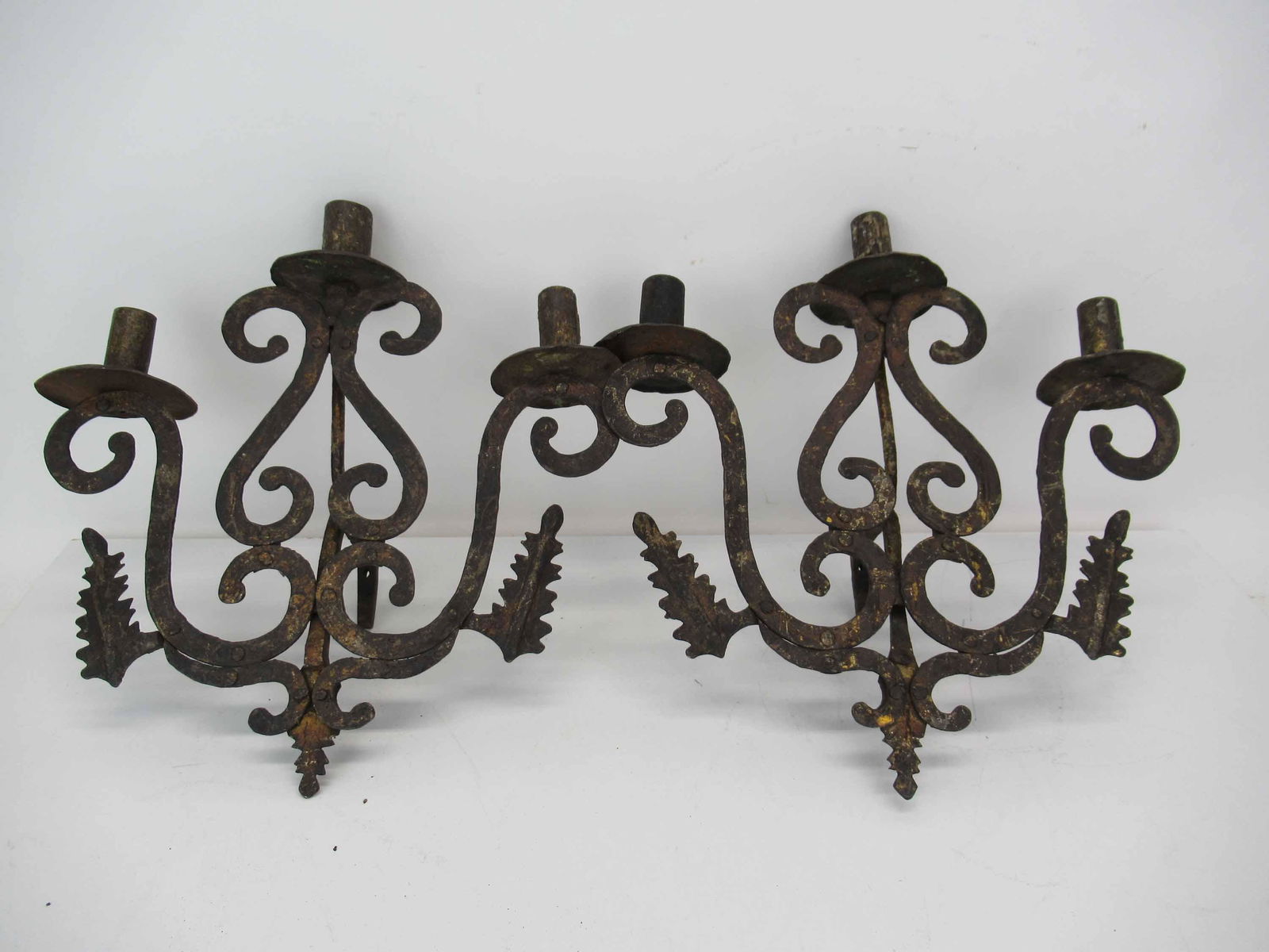 Pair of Three Light Wrought Iron Wall Sconces (1 of 7)