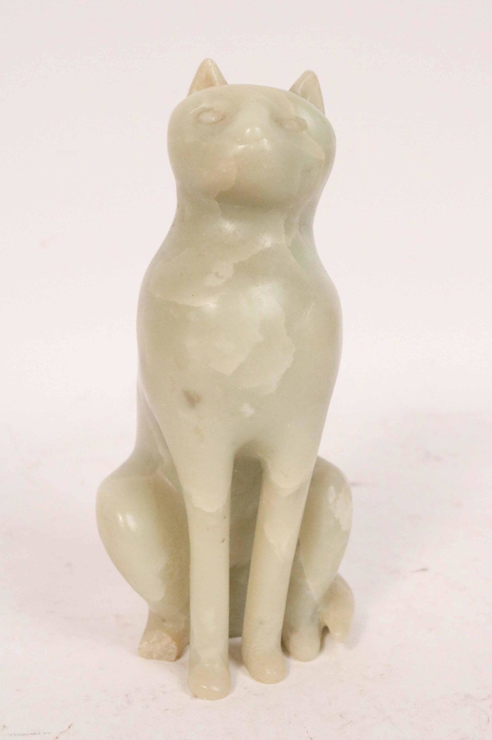 Carved Jade Colored Soapstone Cat: Inscribed ALTA, missing foot. â€˜77 8-1/2"h