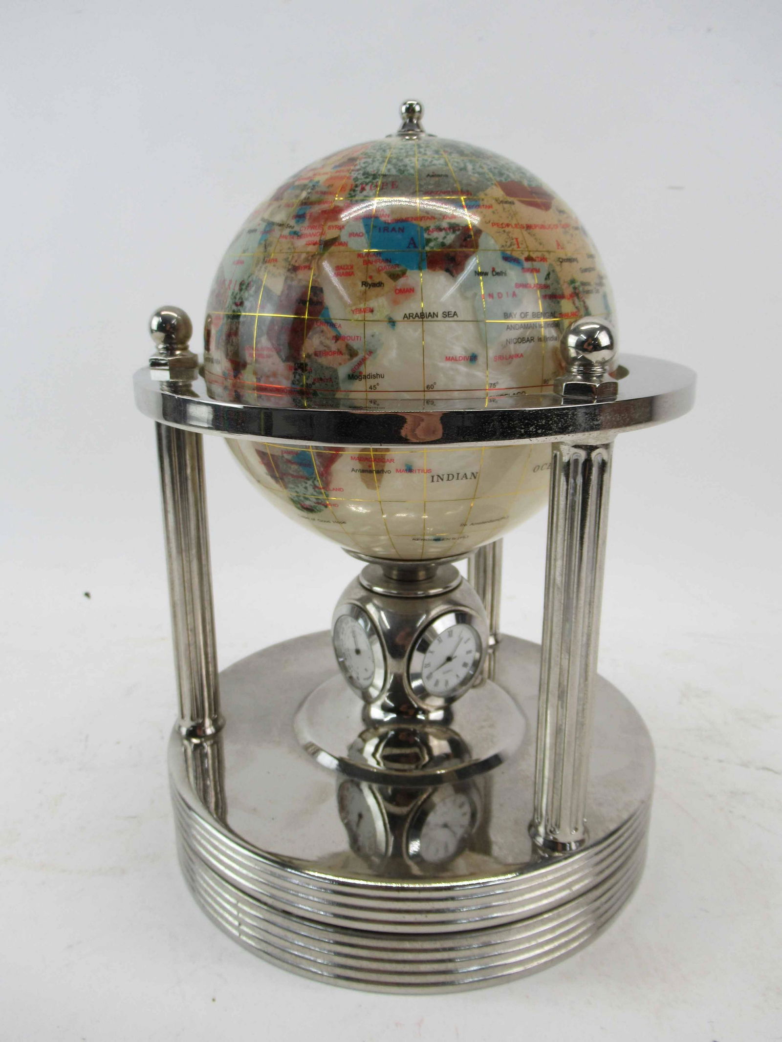Chrome Desk Globe with Clock Function (1 of 5)