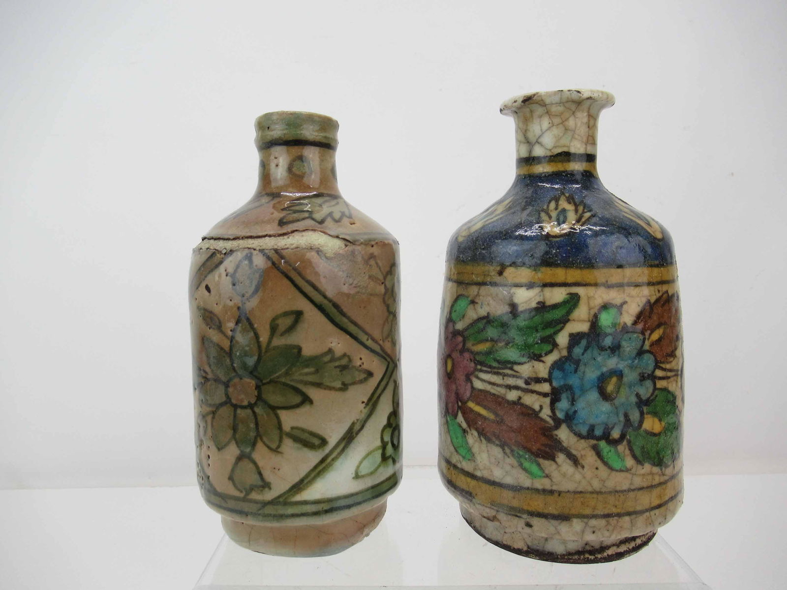 Two Persian Pottery Floral Bottles (1 of 6)