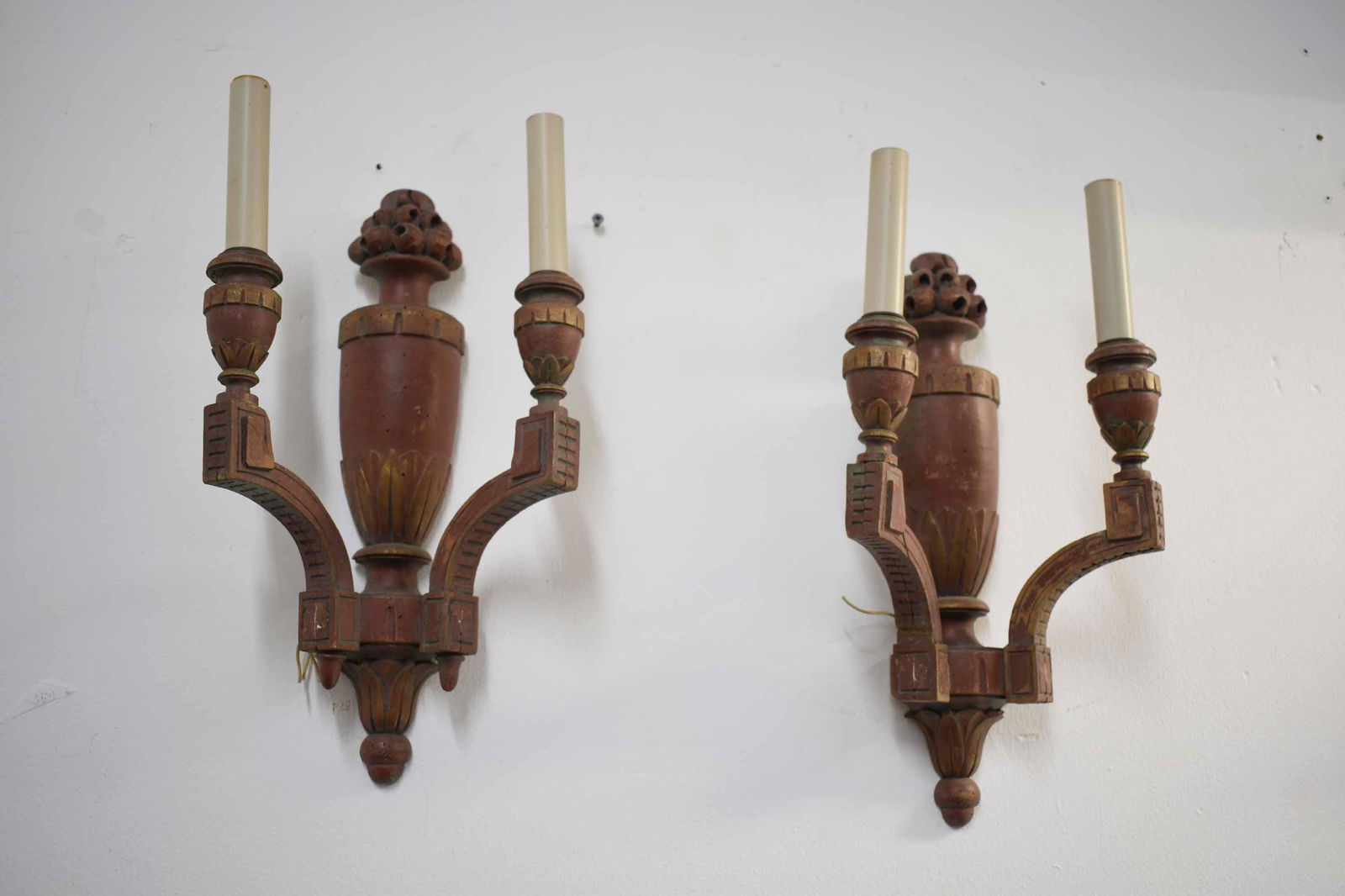 Pair of Painted Wood Classical Two Light Sconces (1 of 4)