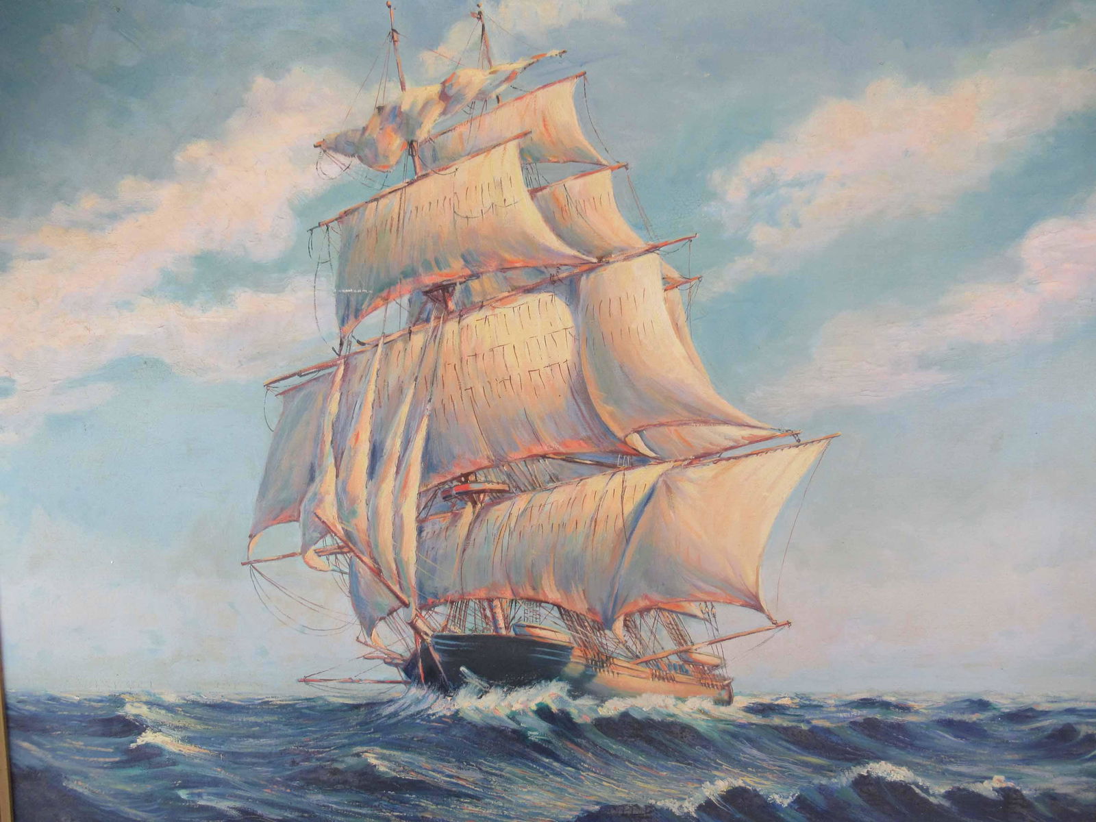 Oil on Canvas Walter King Masted Sailing Ship (1 of 7)