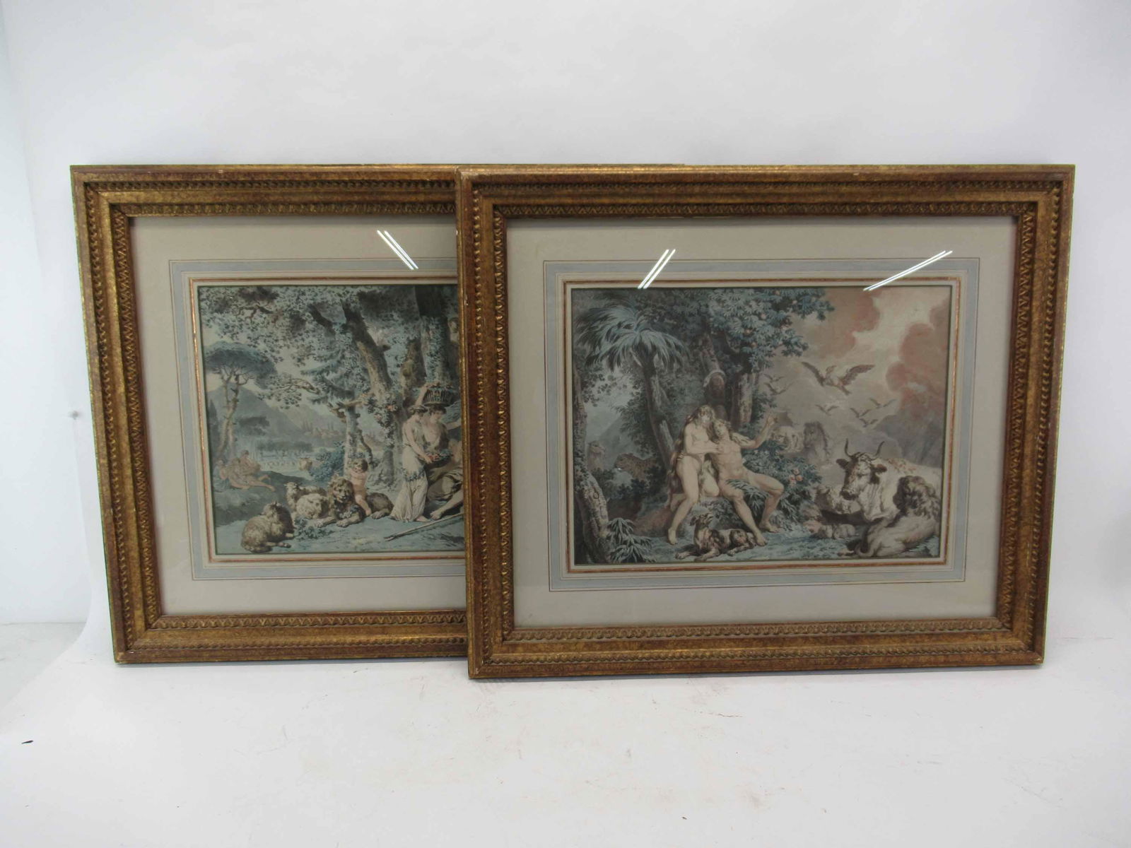 Antique Pair of 18th C. French Colored Etchings (1 of 9)