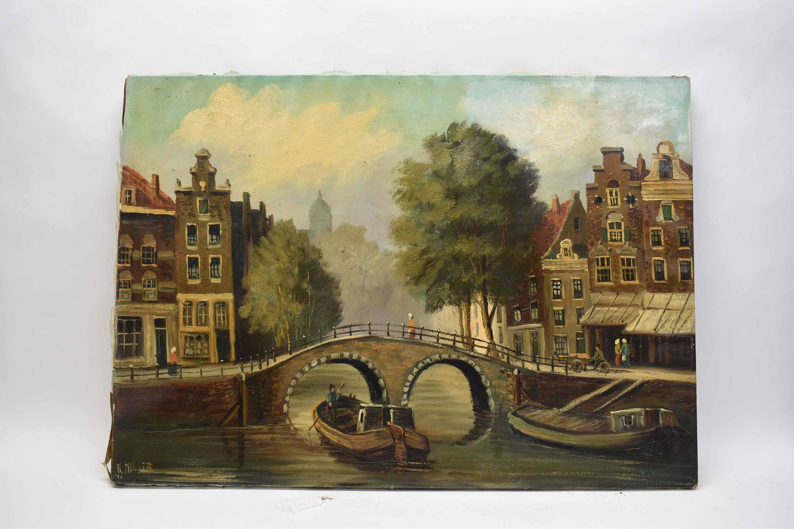 K. Muller Oil on Canvas of Amsterdam Canal (1 of 7)