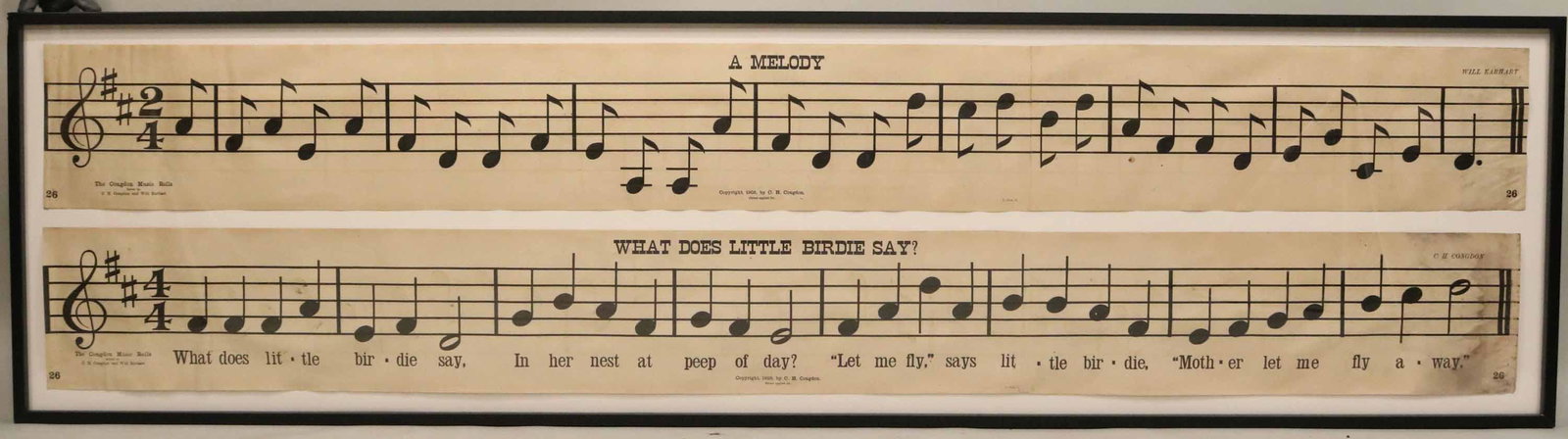 Framed Score for "A Melody" Will Earnhart: From the Congdon Music Rolls, c. 1905. Overall: 25"h x 7'10"w