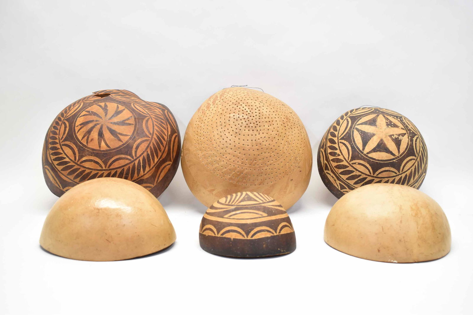Group of Assorted Hand-Carved Calabash Gourd Hats (1 of 7)
