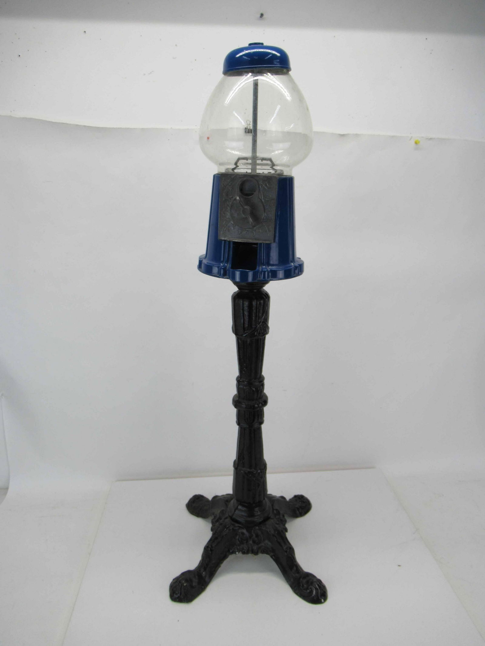 Blue Painted Gumball Machine on Metal Base (1 of 6)