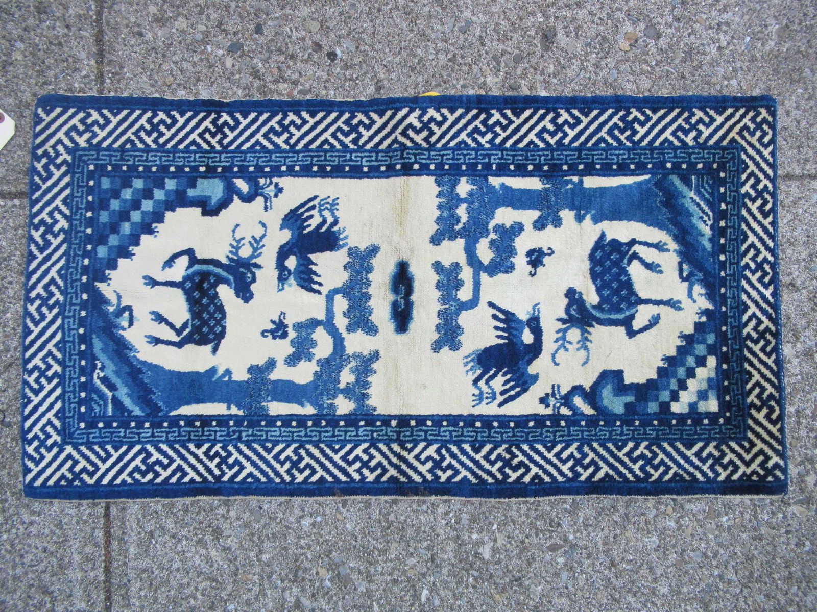Chinese Blue & Ivory Throw Rug (1 of 4)
