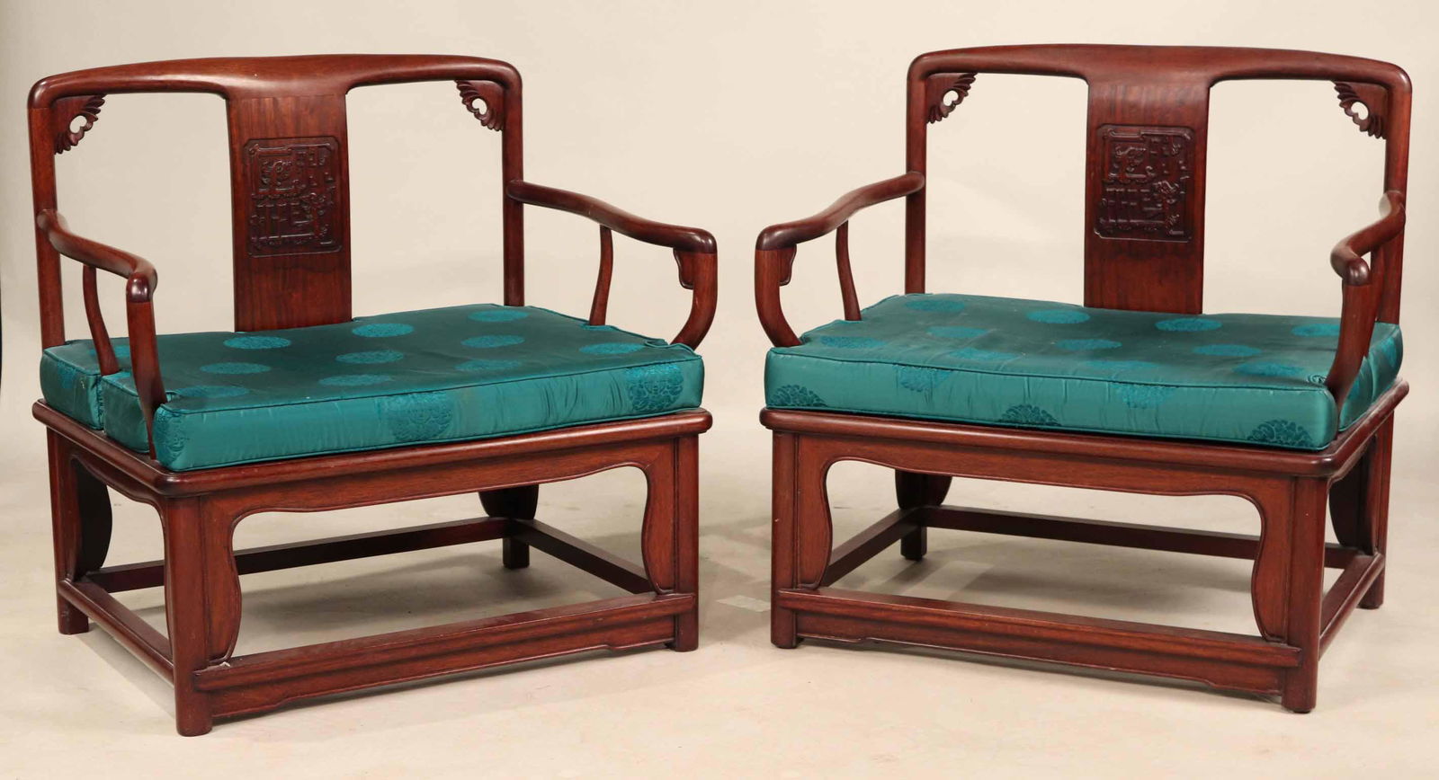 Pair of Chinese Carved Hardwood Low Armchairs (1 of 7)