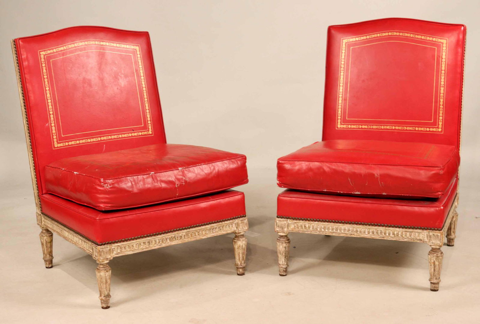Pair of Louis XVI Style White-Stained Low Chairs (1 of 7)