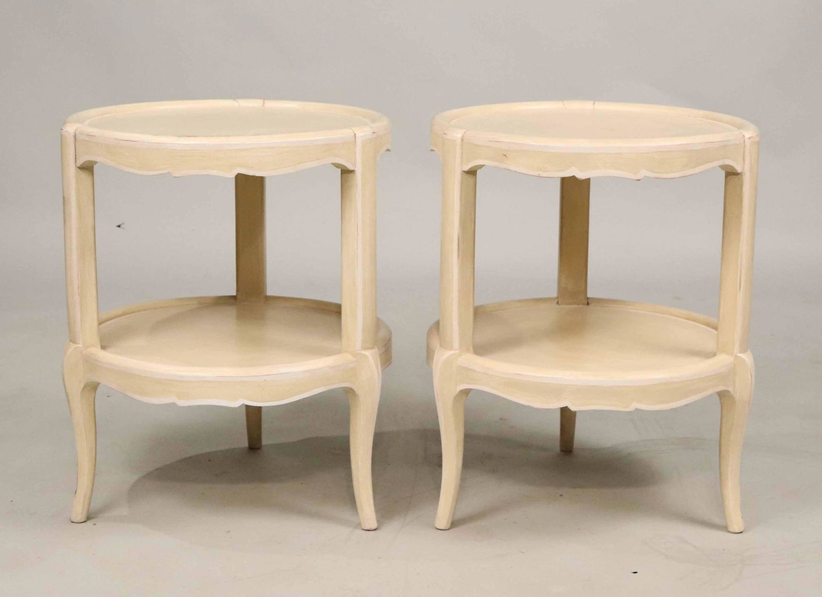 Pair of Cream-Painted Wood Two Tiered Side Tables (1 of 4)