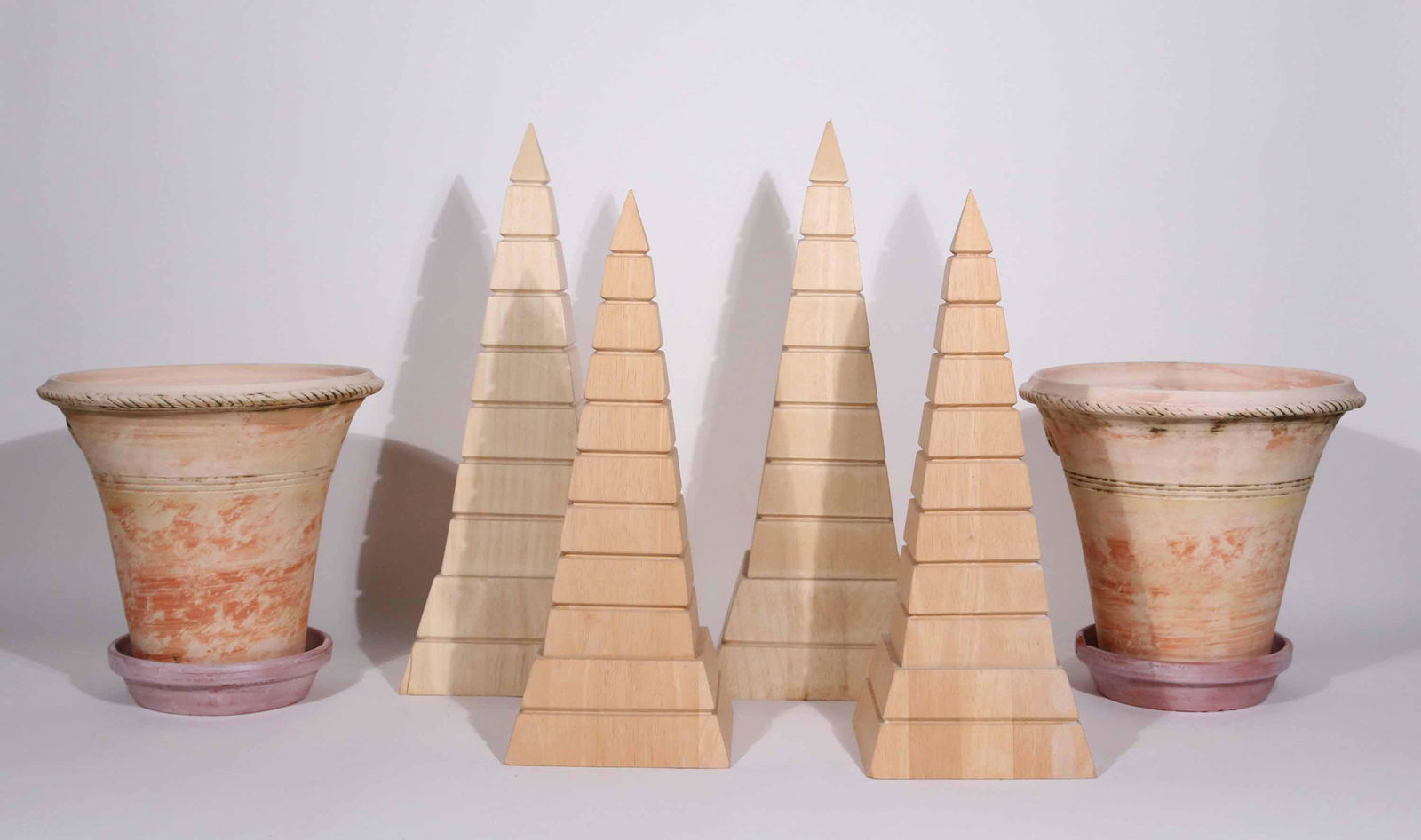 Four Bleached Wood Pyramid-Form Obelisks (1 of 9)
