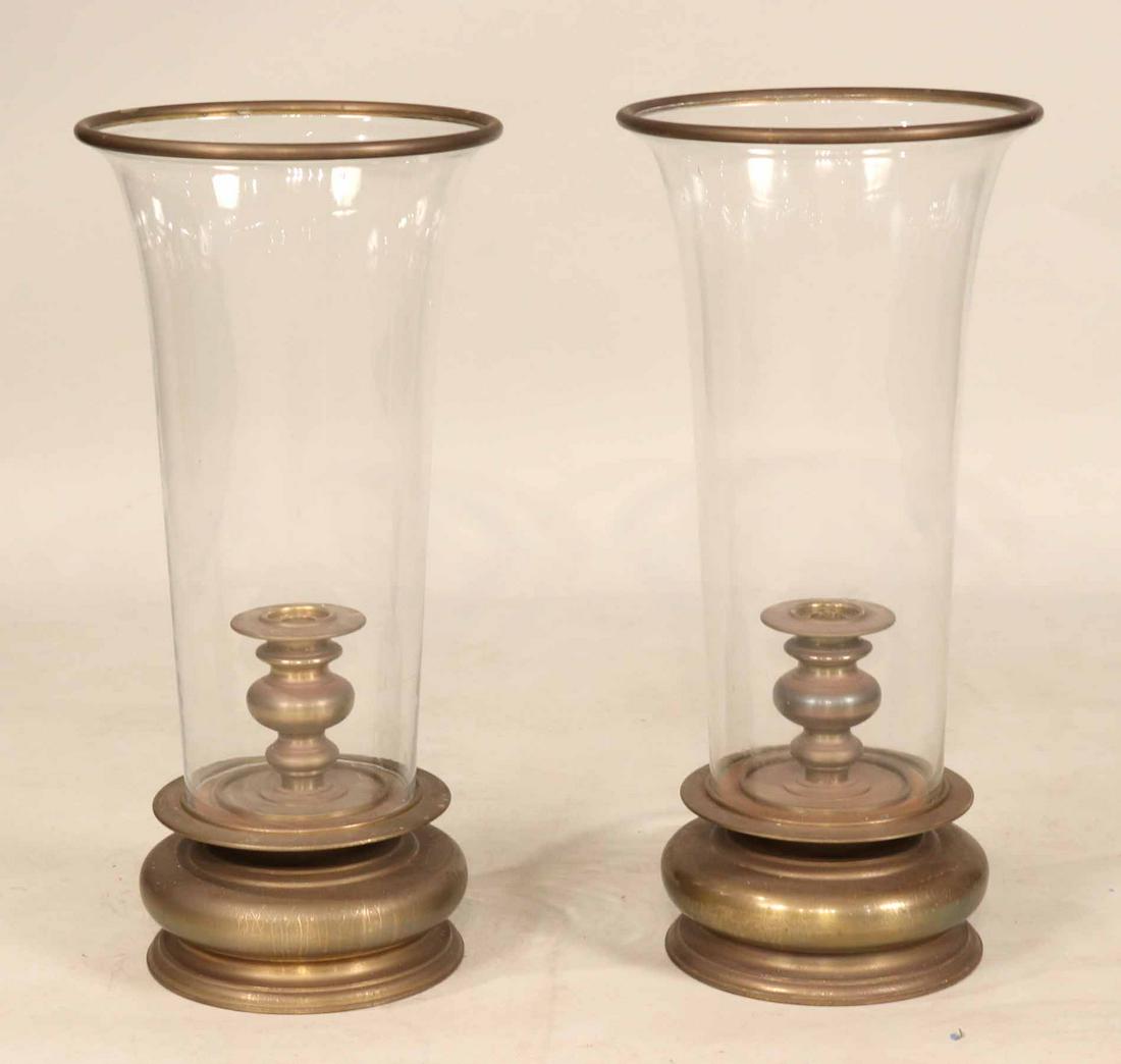 Pair of Brass and Glass Hurricane Candle Holders (1 of 7)