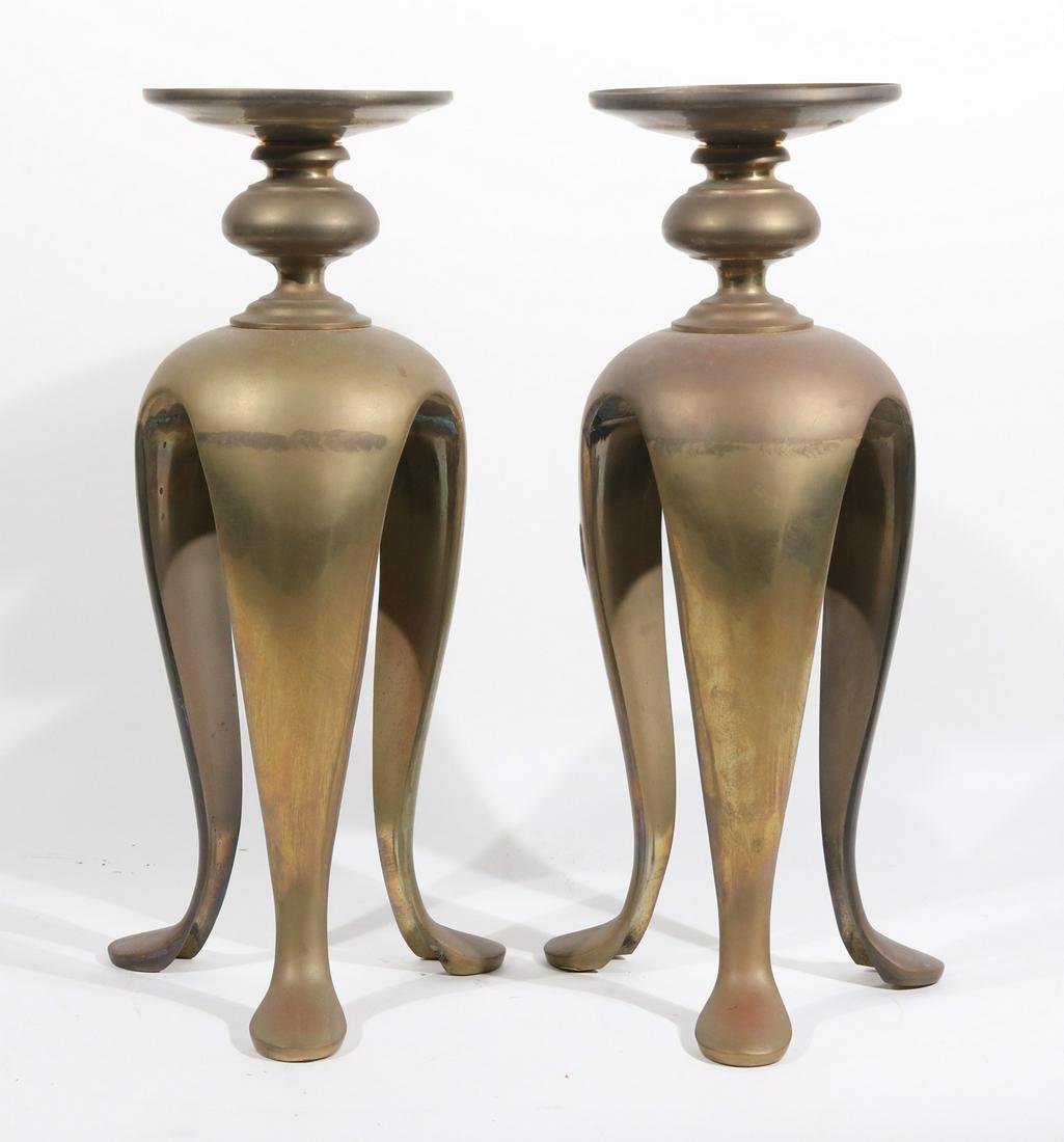 Pair of Patinated Brass Pillar Candleholders (1 of 4)