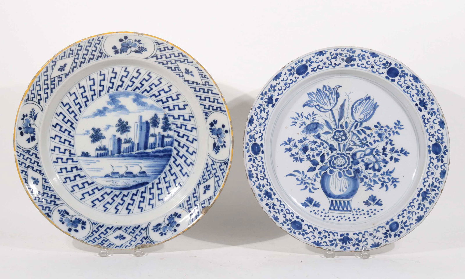 Two Blue & White Floral-Decorated Delft Chargers (1 of 9)