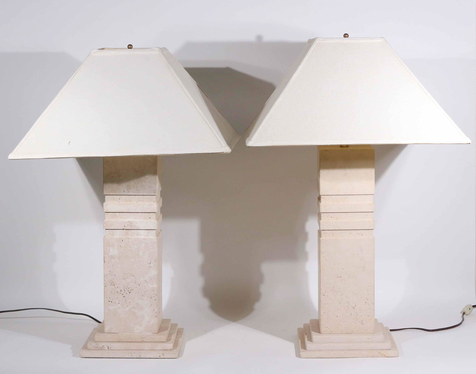 Pair of Travertine Square Column Lamps (1 of 7)