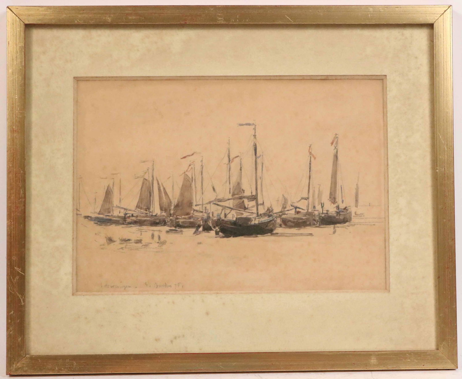 Eugene Boudin, Mixed Media, Ships at Mooring (1 of 5)