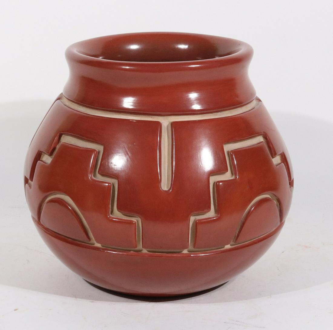 Red Carved Santa Clara Pottery, Jenny Trammel (1 of 3)