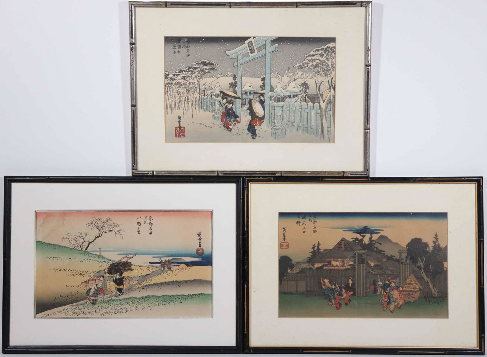 Three Japanese Prints of Figures in Landscapes (1 of 8)
