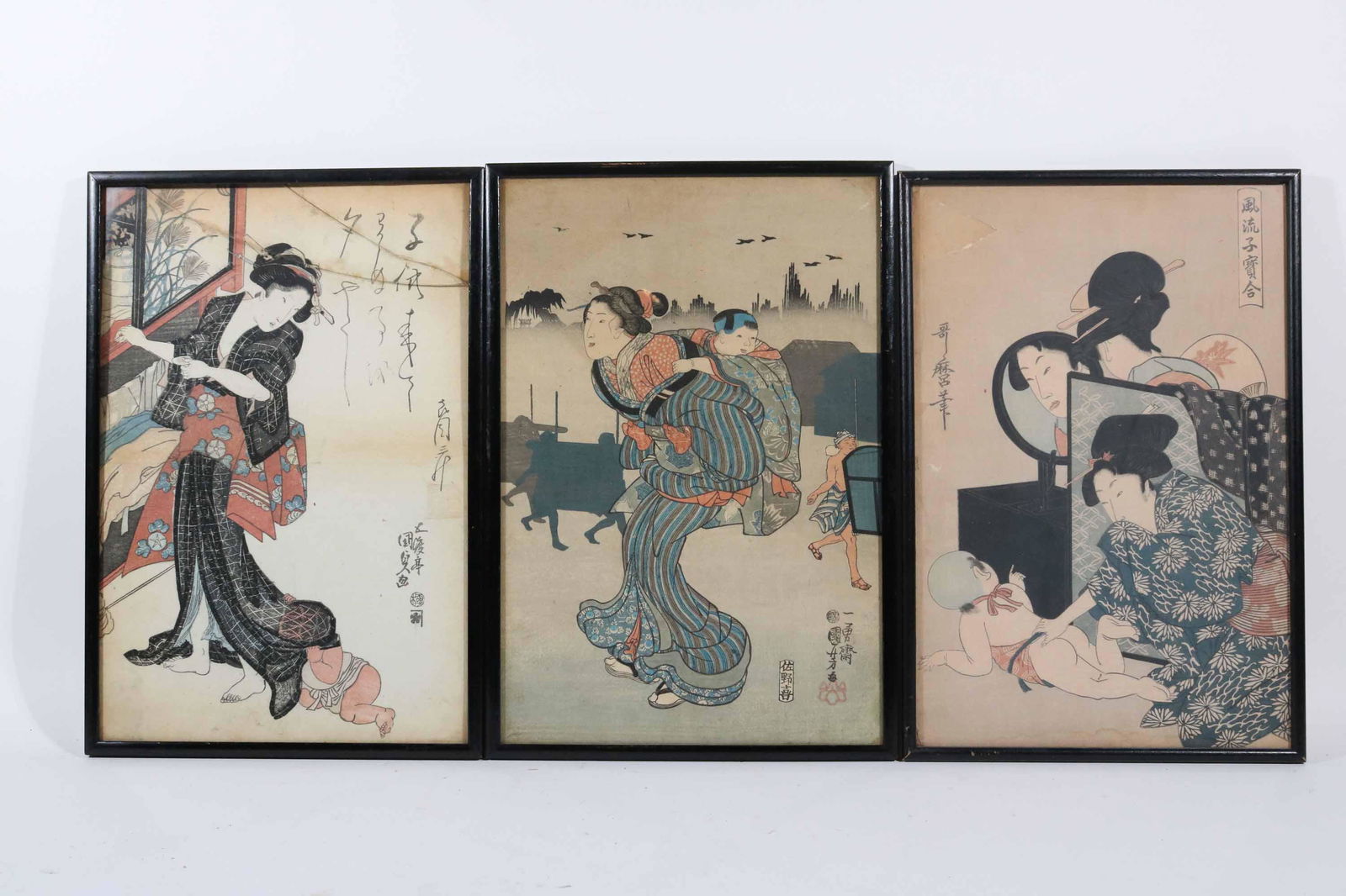 Three Japanese Prints of Women and Children (1 of 5)