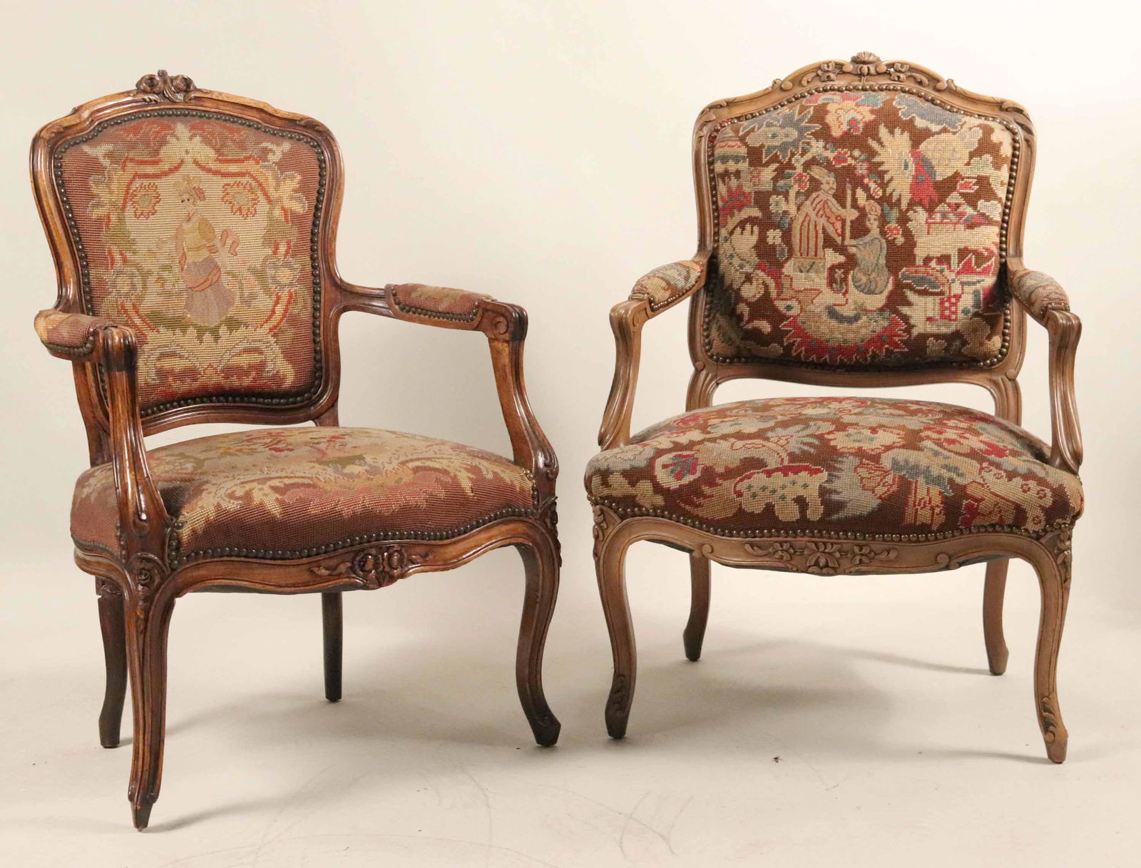 Two Louis XV Style Walnut Needlepoint Fauteuils (1 of 10)