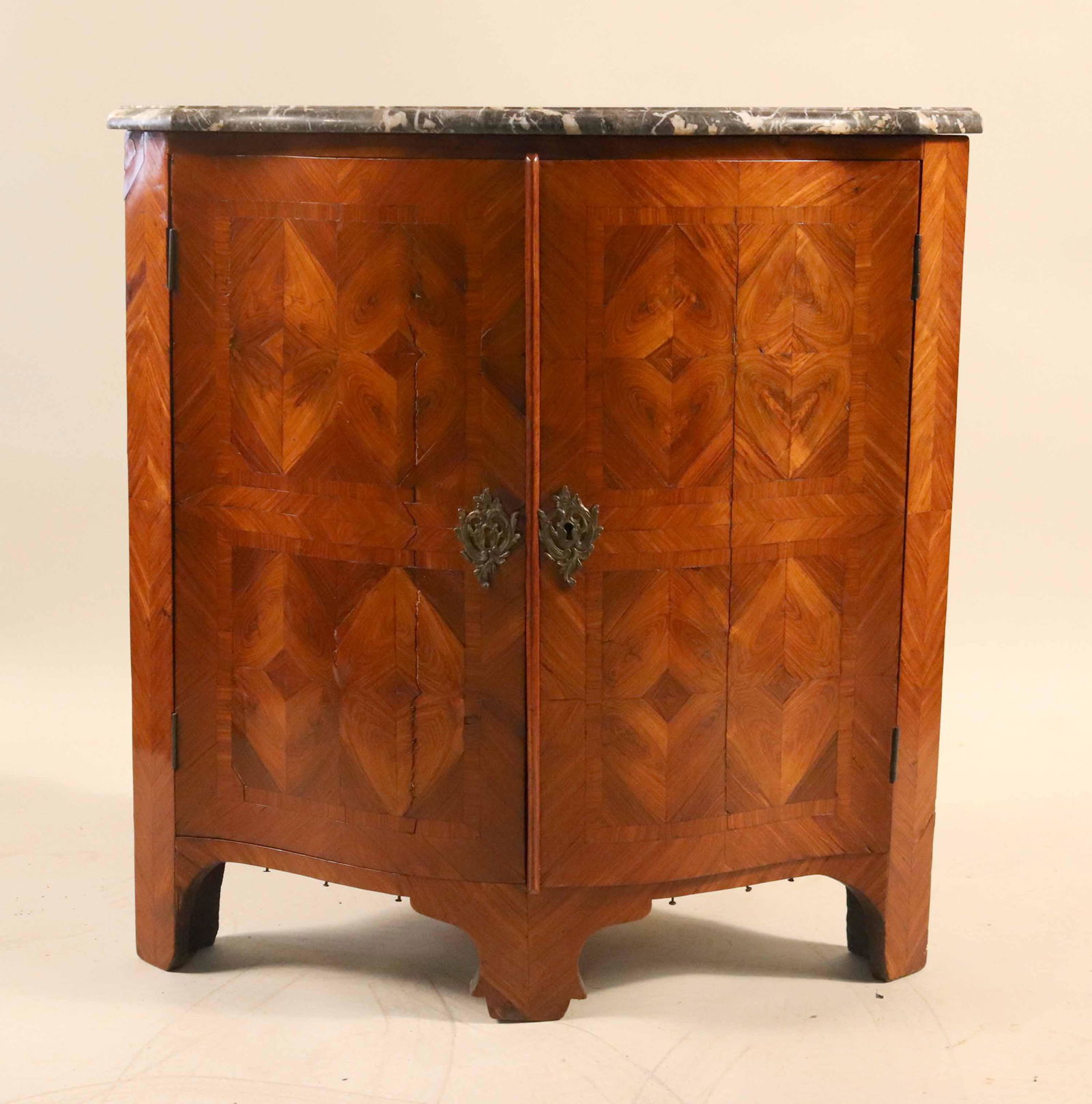 Louis XVI Style Inlaid Marble Top Corner Cabinet (1 of 7)