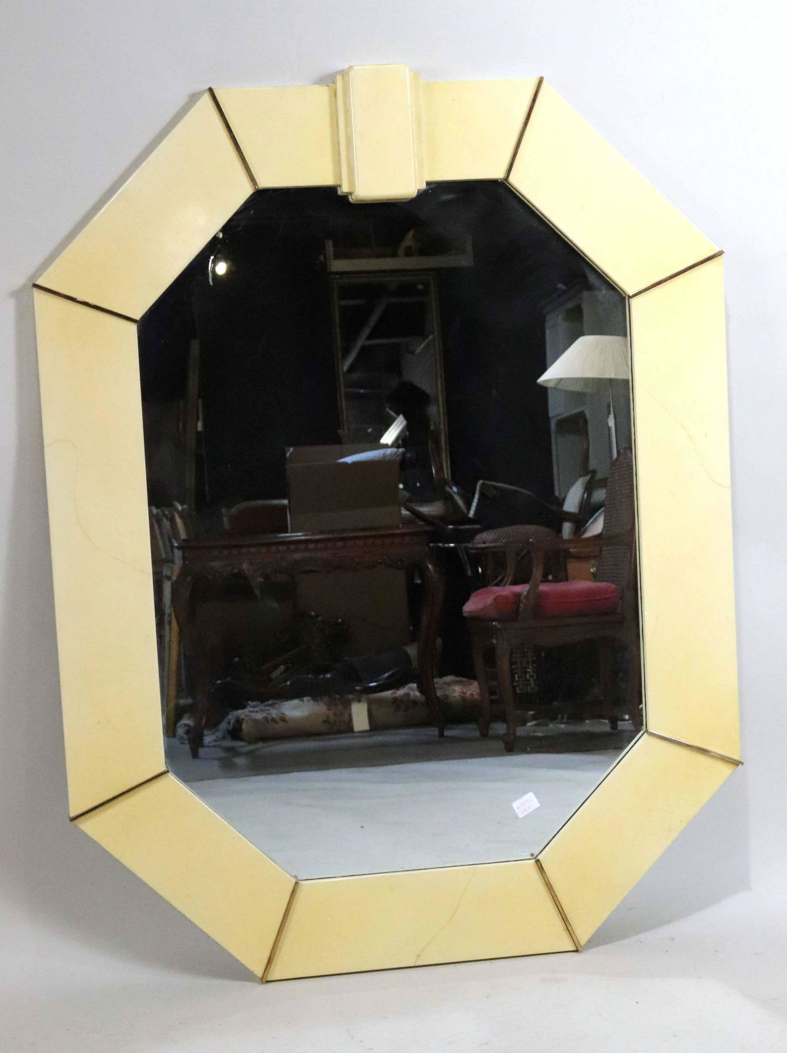 Art Deco Style Brass Mounted Ivory Lacquer Mirror (1 of 6)