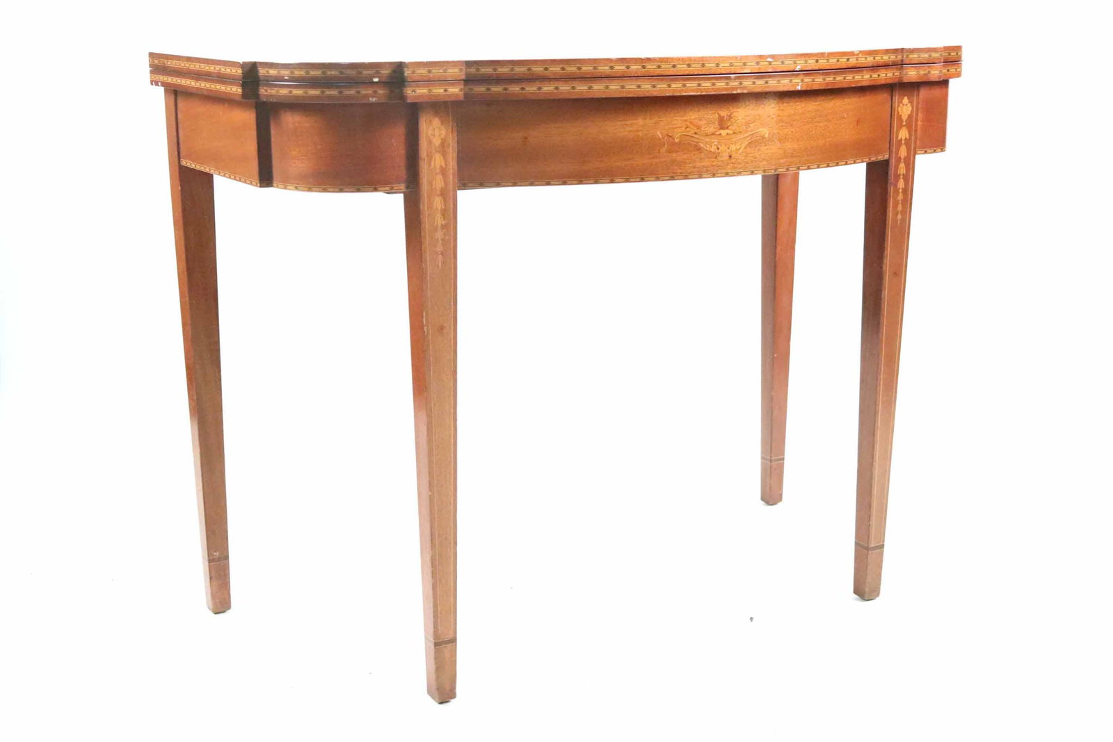 Federal Style Inlaid Mahogany Games Table: 20th C. 30"h x 42"w x 23"d