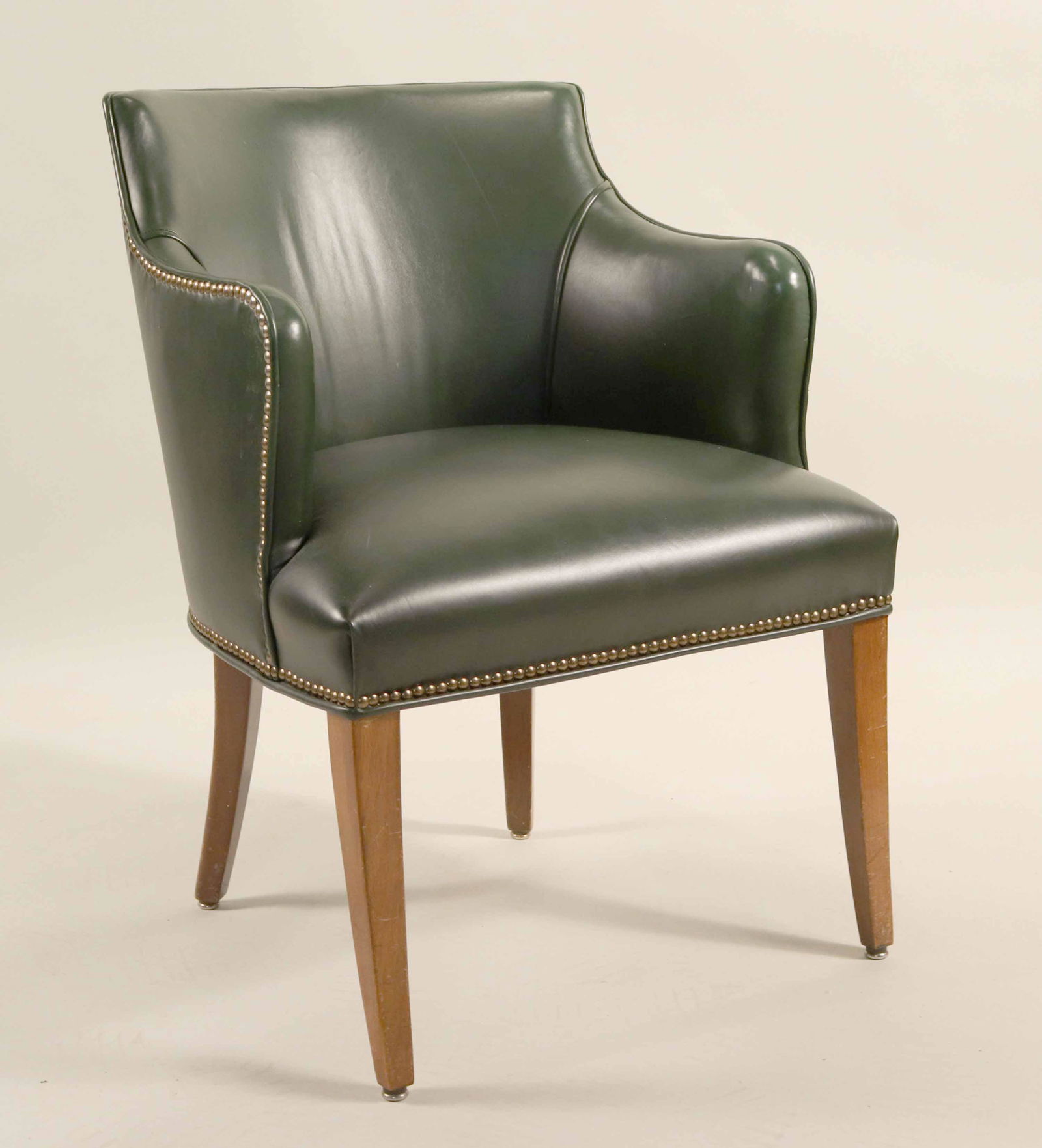 Green Leather Upholstered Brass Tack Armchair (1 of 4)