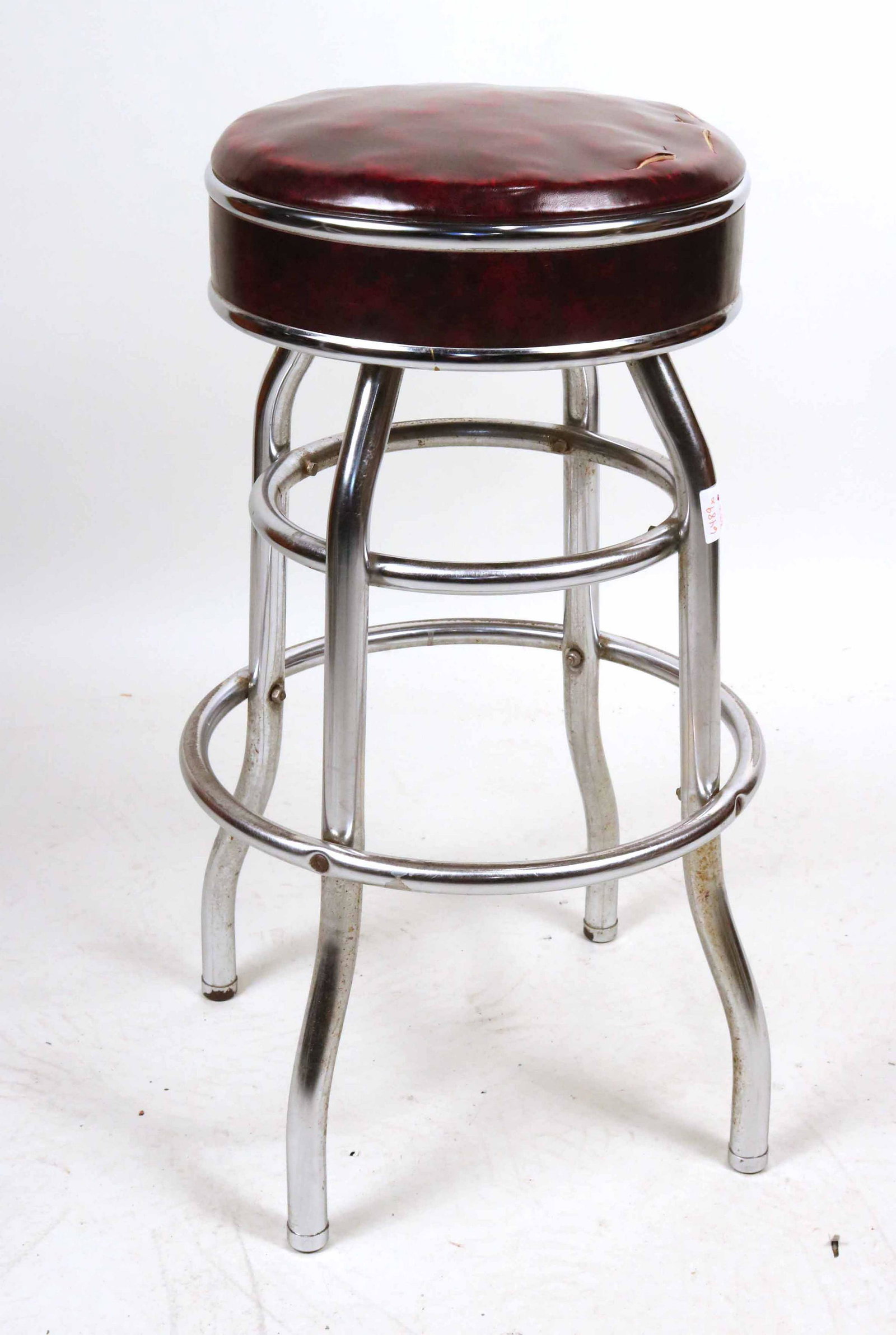 Chrome and Red-Vinyl Swiveling Stool (1 of 3)