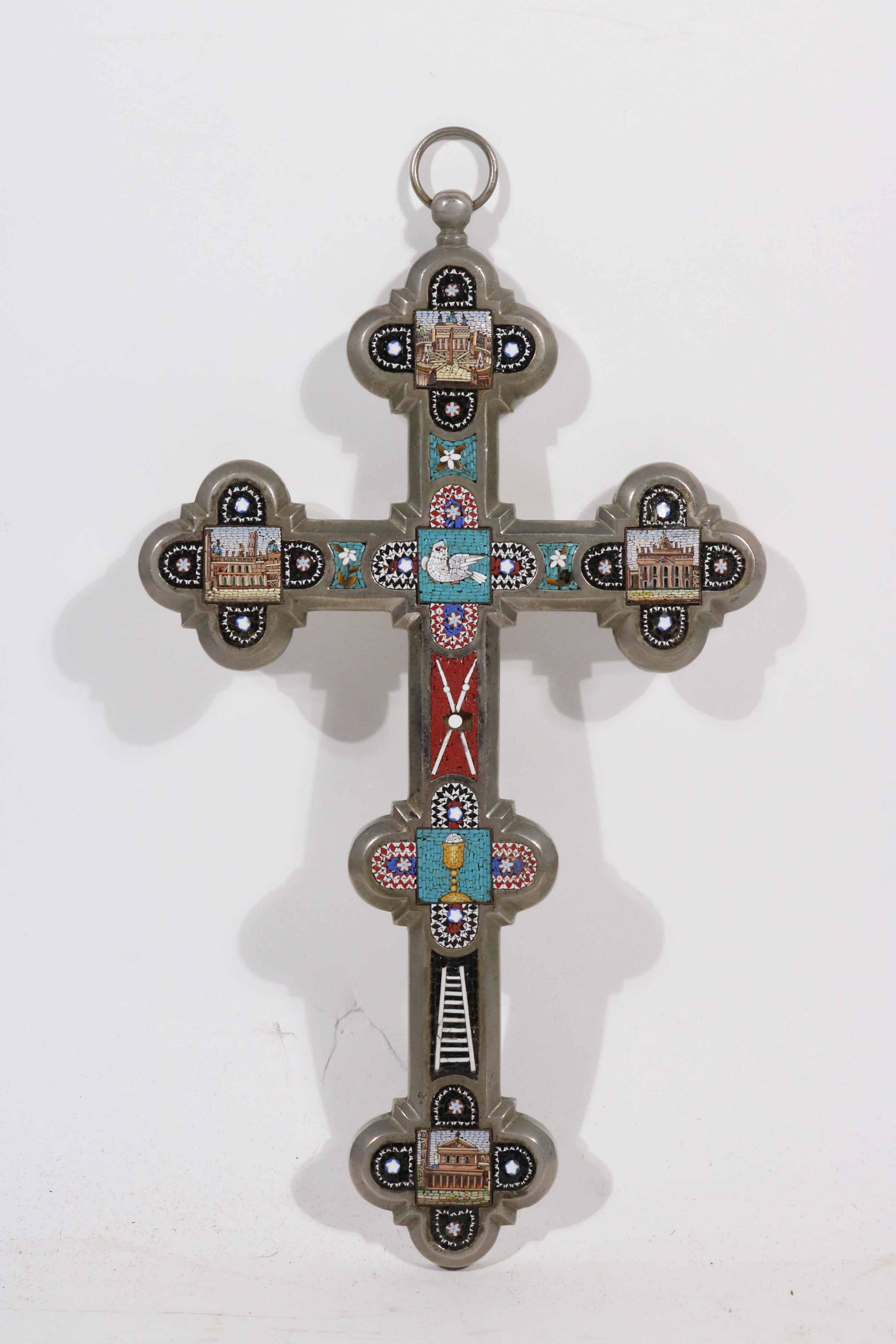Micro mosaic Inlaid White Metal Cross (1 of 3)